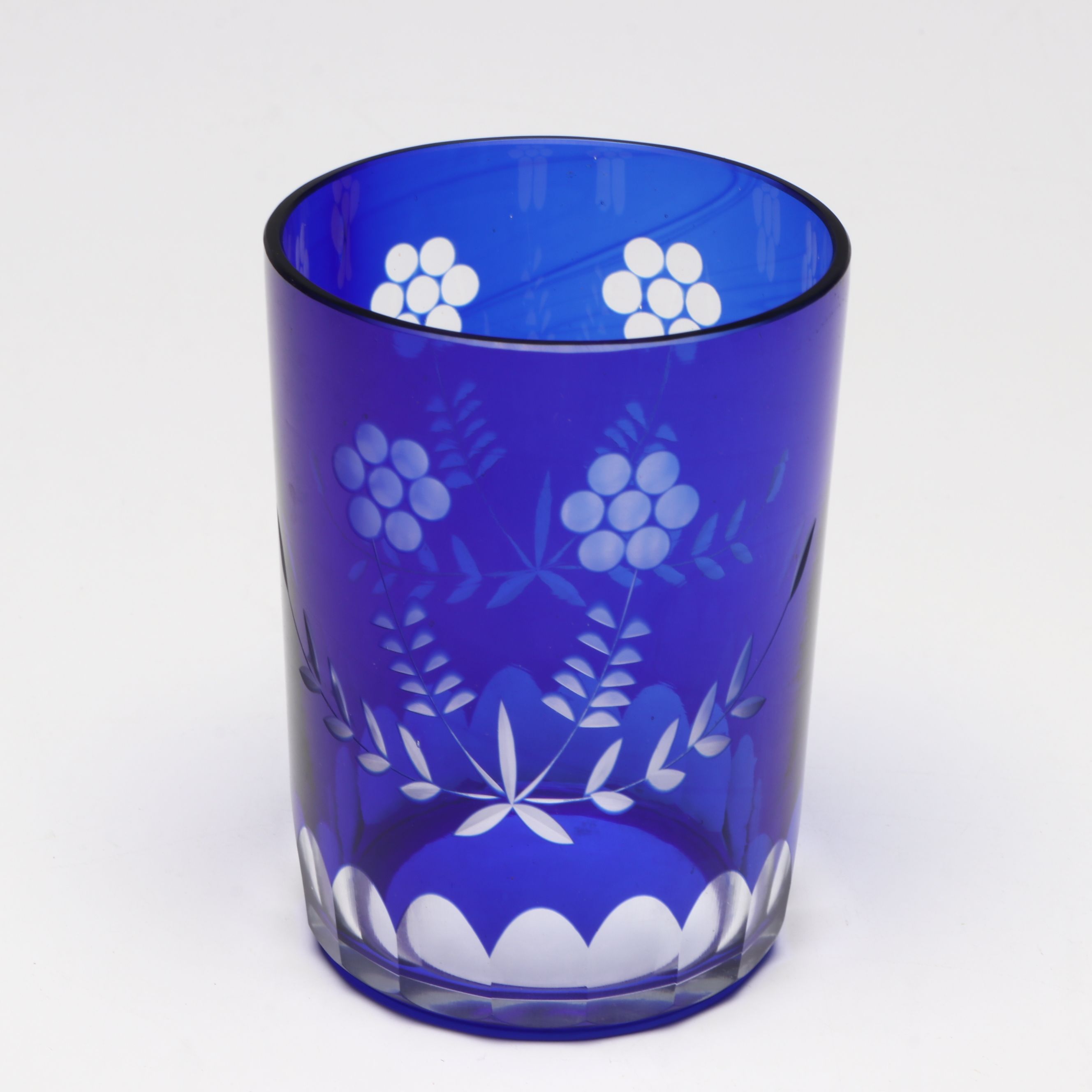 Bohemian Style Cobalt Cut to Clear Glass Carafe with Cup