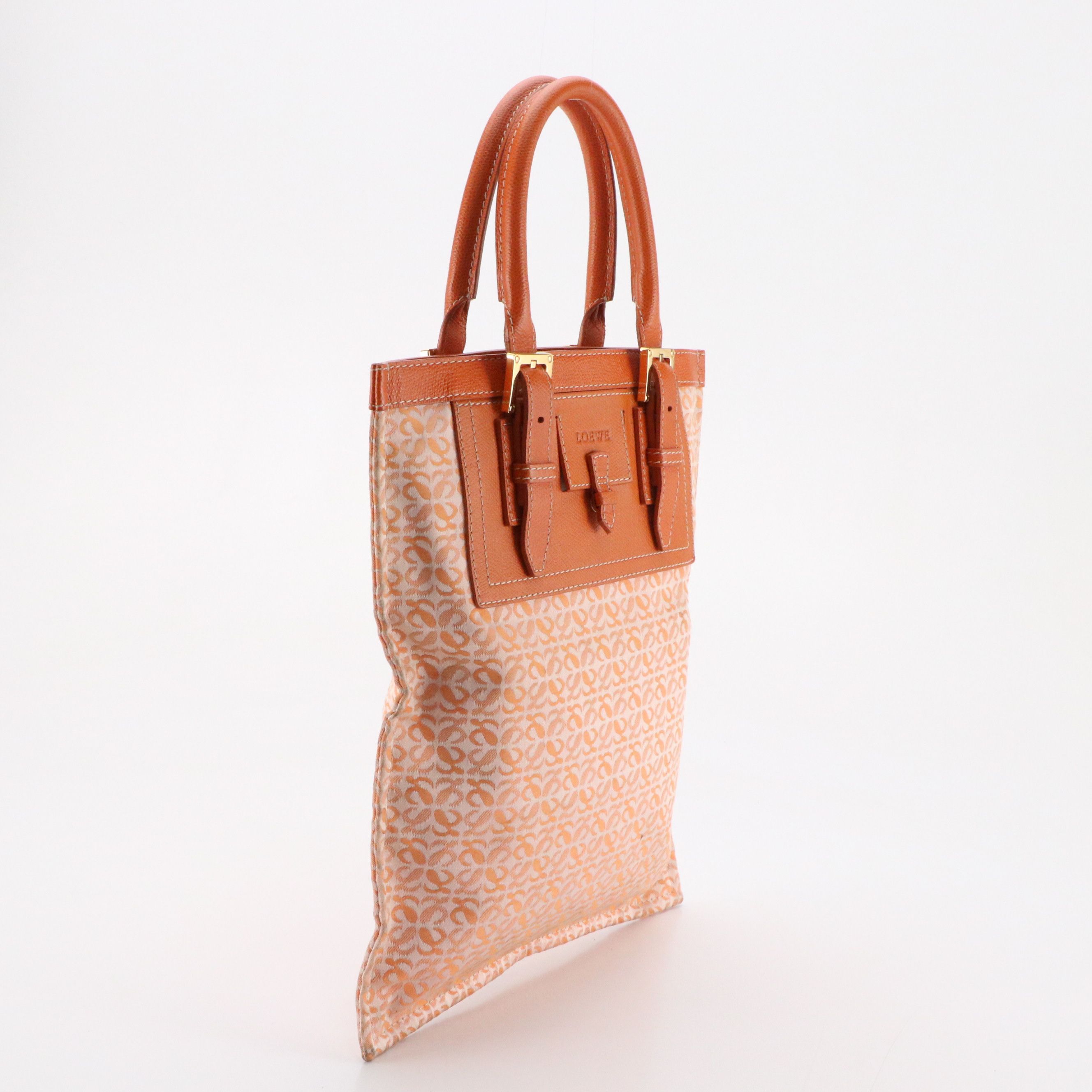 Loewe Top Handle Tote Bag in Orange Jacquard and Grained Leather