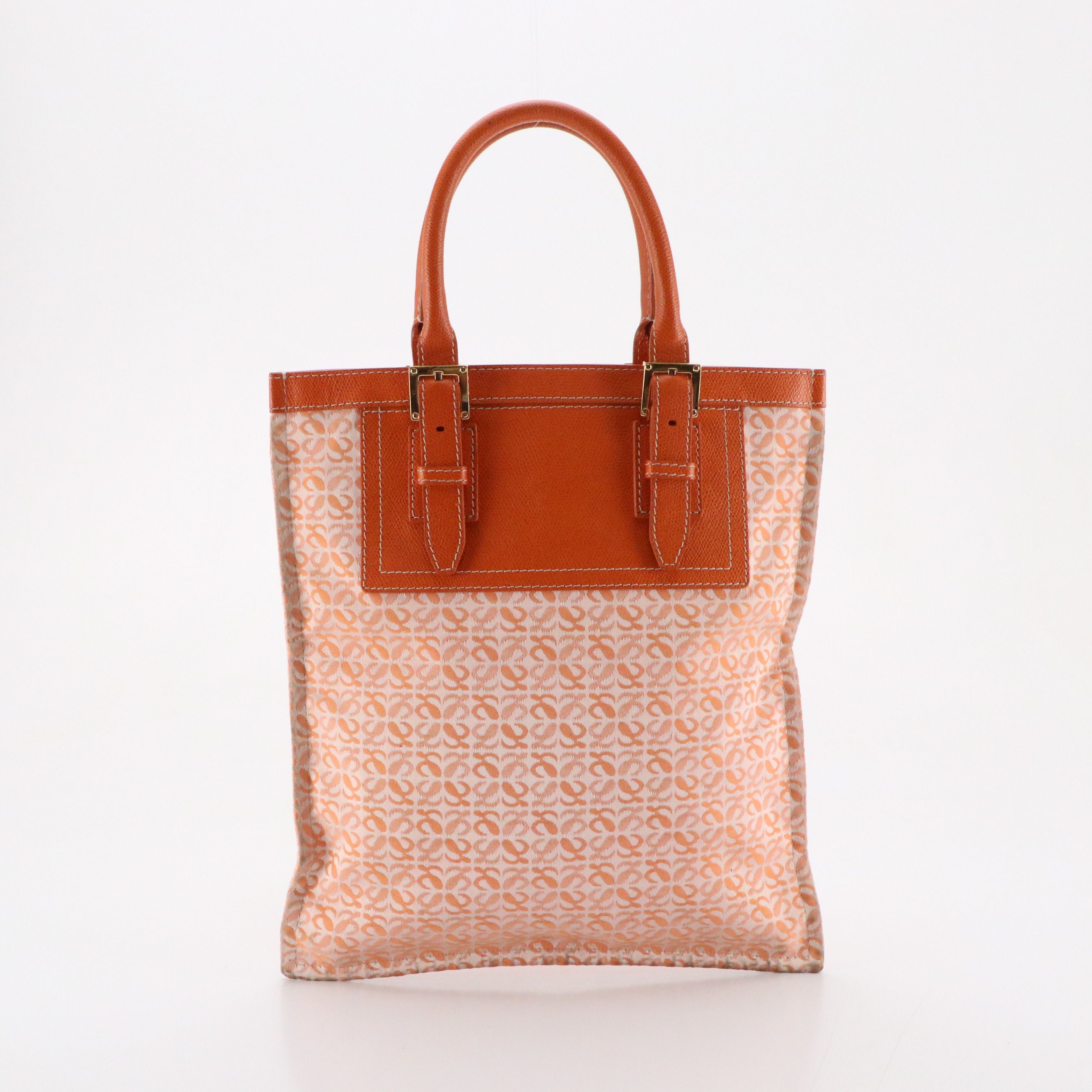 Loewe Top Handle Tote Bag in Orange Jacquard and Grained Leather
