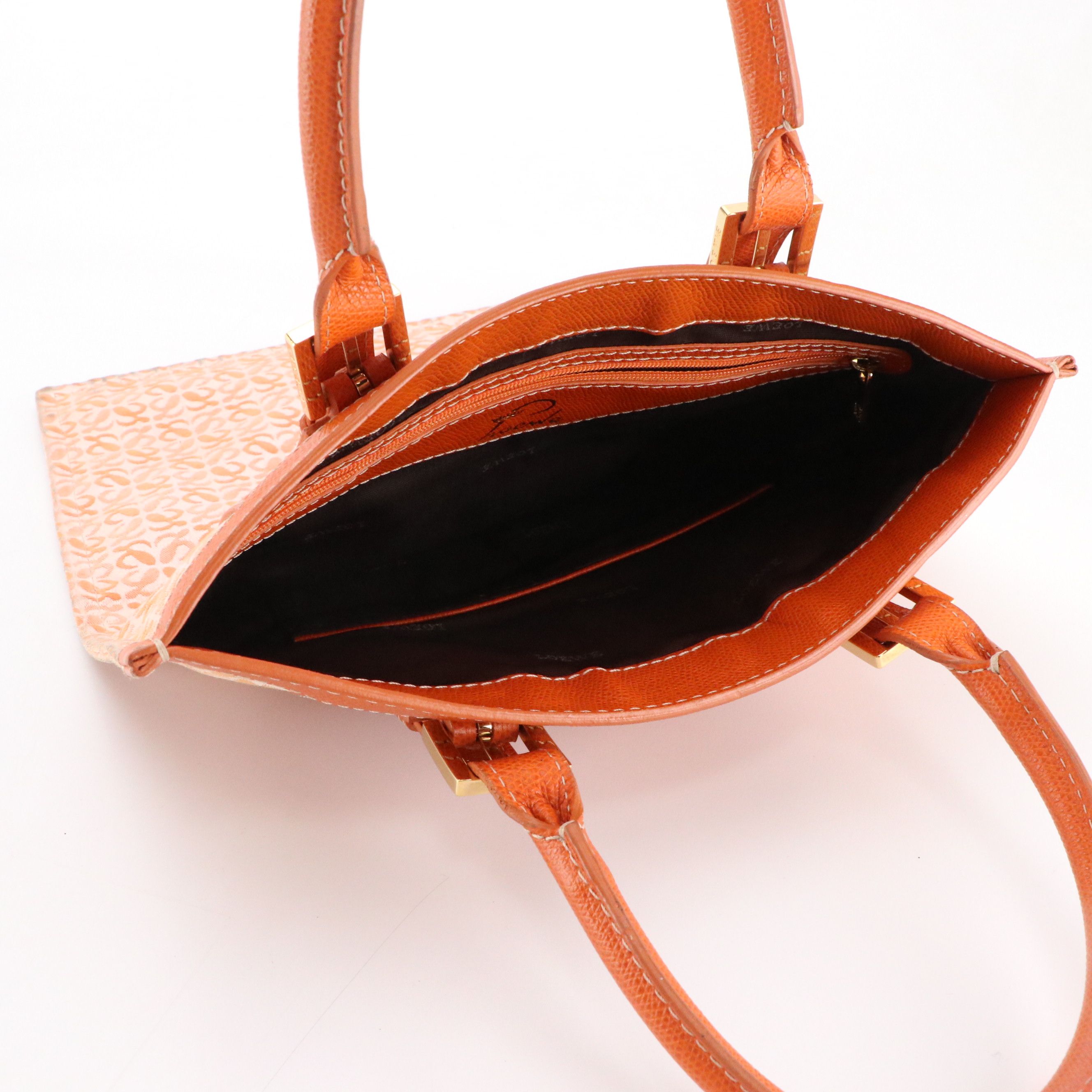 Loewe Top Handle Tote Bag in Orange Jacquard and Grained Leather