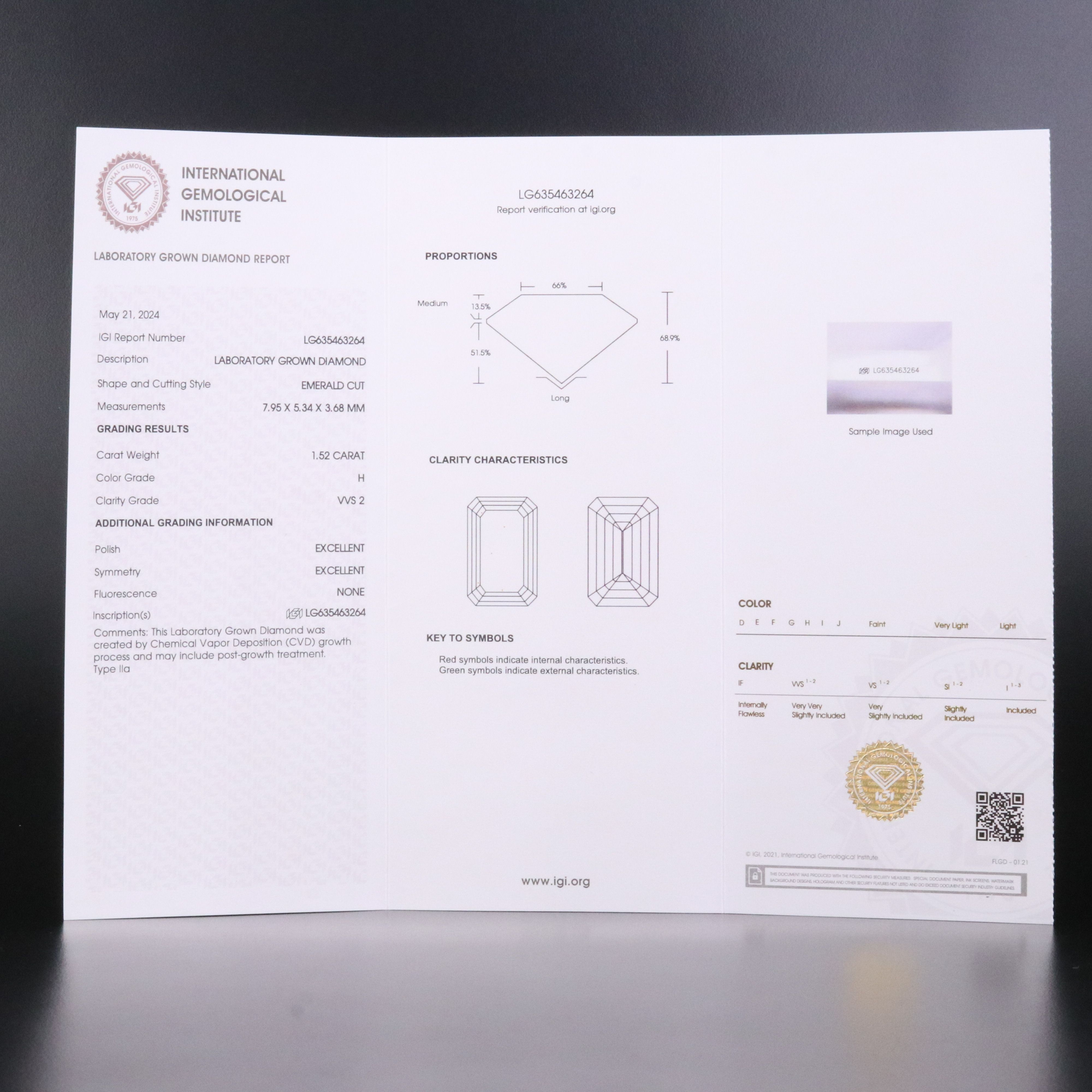 Loose 1.52 CT Lab Grown Diamond with IGI Report