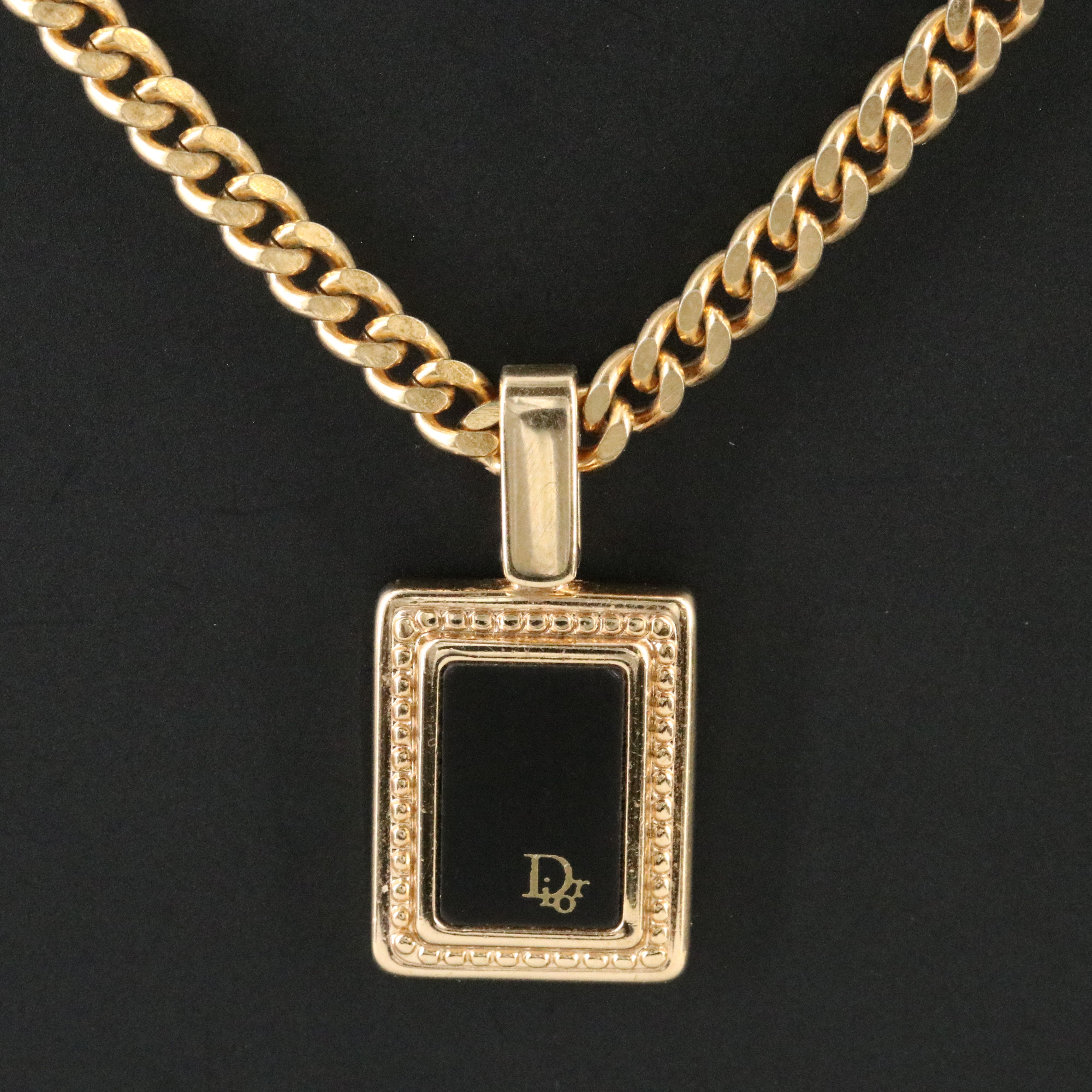 Christian Dior Black  Enamel Tablet Pendant Necklace