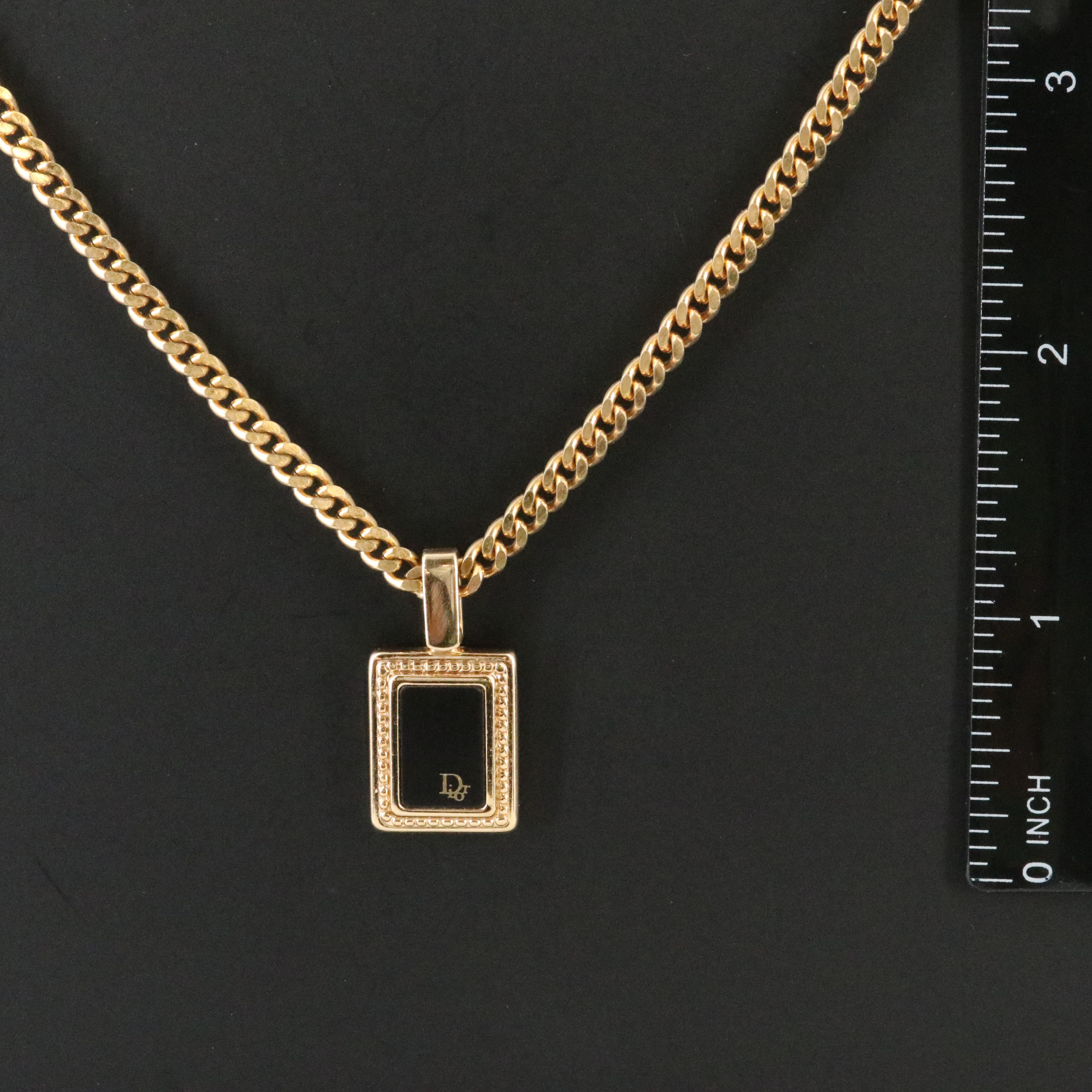 Christian Dior Black  Enamel Tablet Pendant Necklace