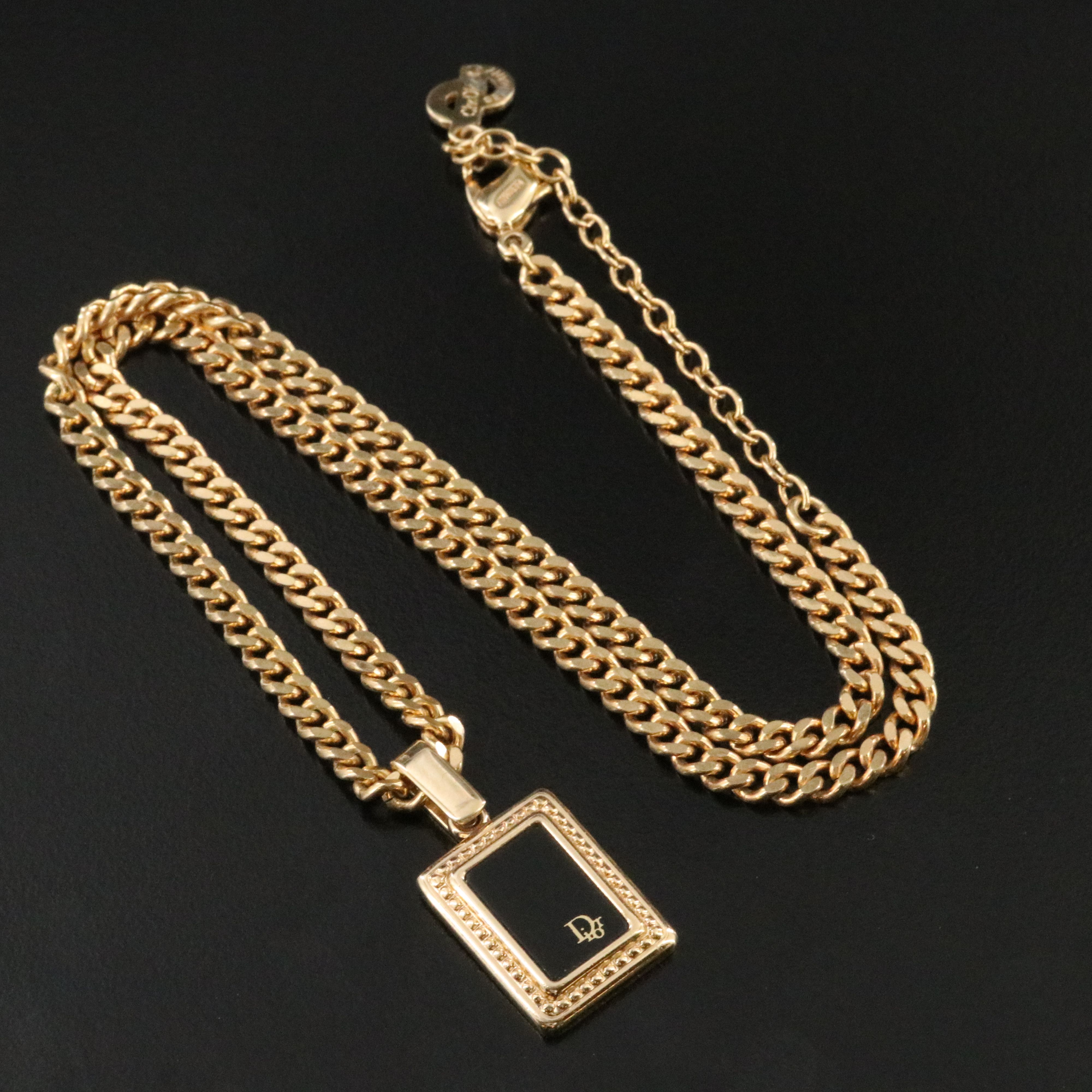 Christian Dior Black  Enamel Tablet Pendant Necklace