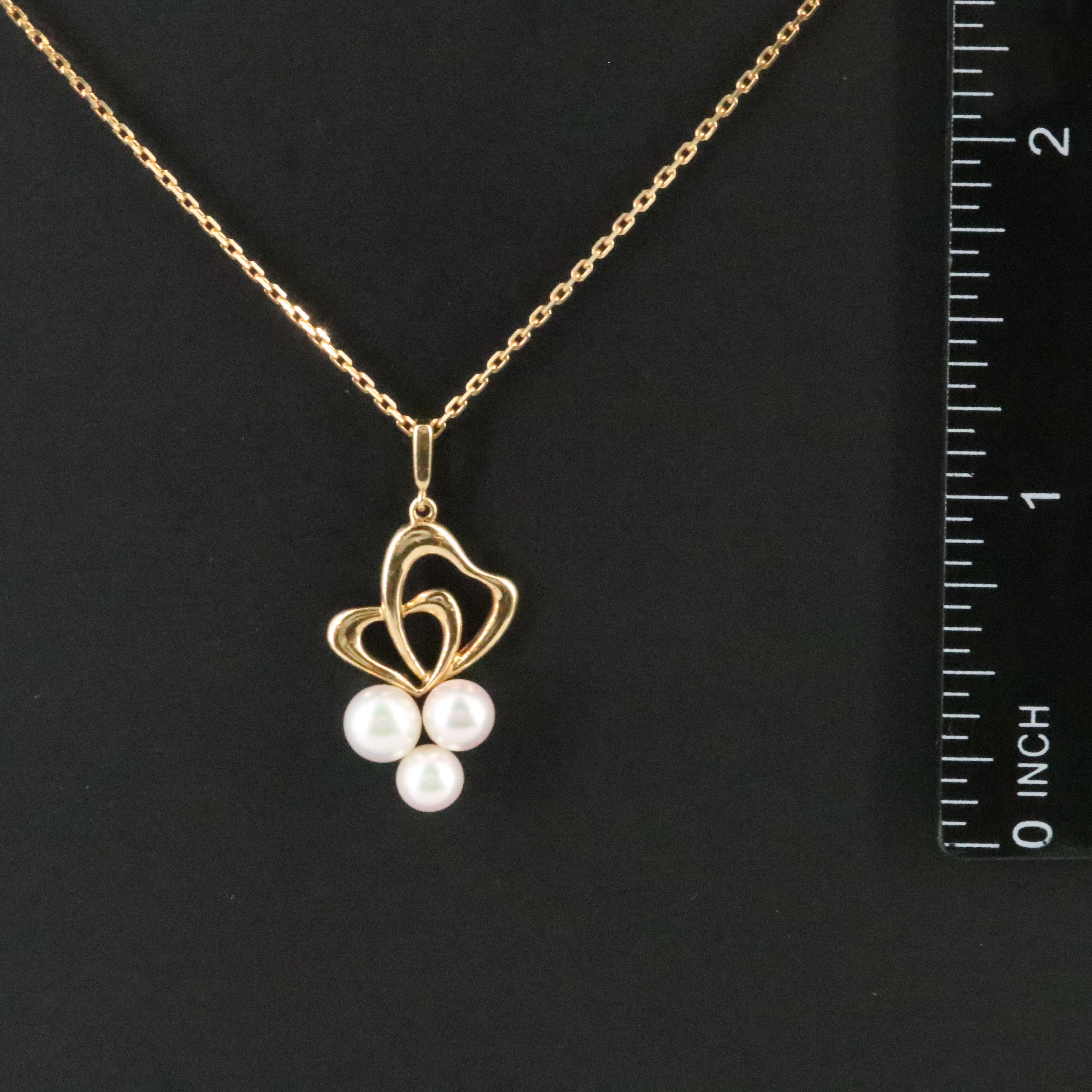 Mikimoto 18K Pearl Double Heart Pendant Necklace