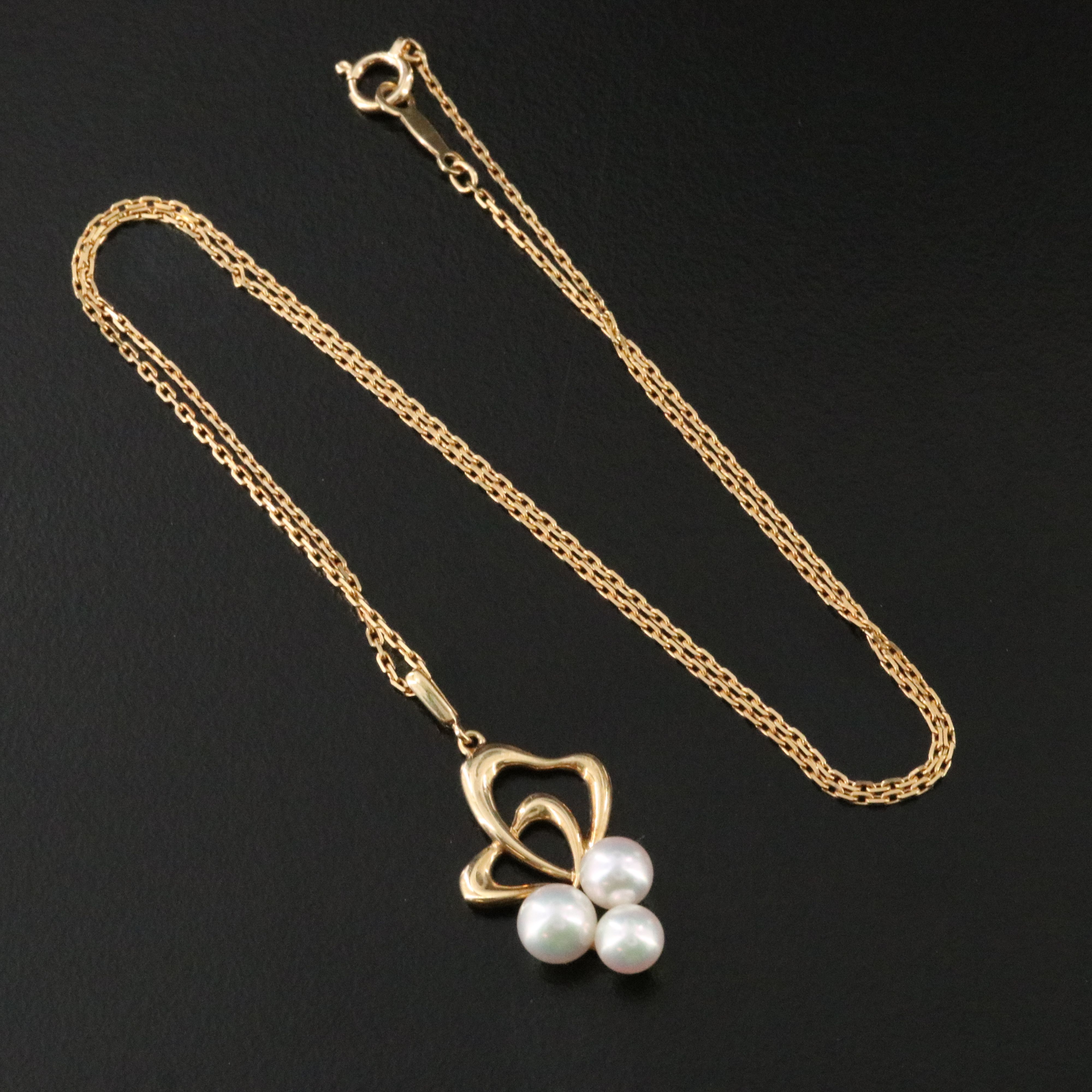 Mikimoto 18K Pearl Double Heart Pendant Necklace