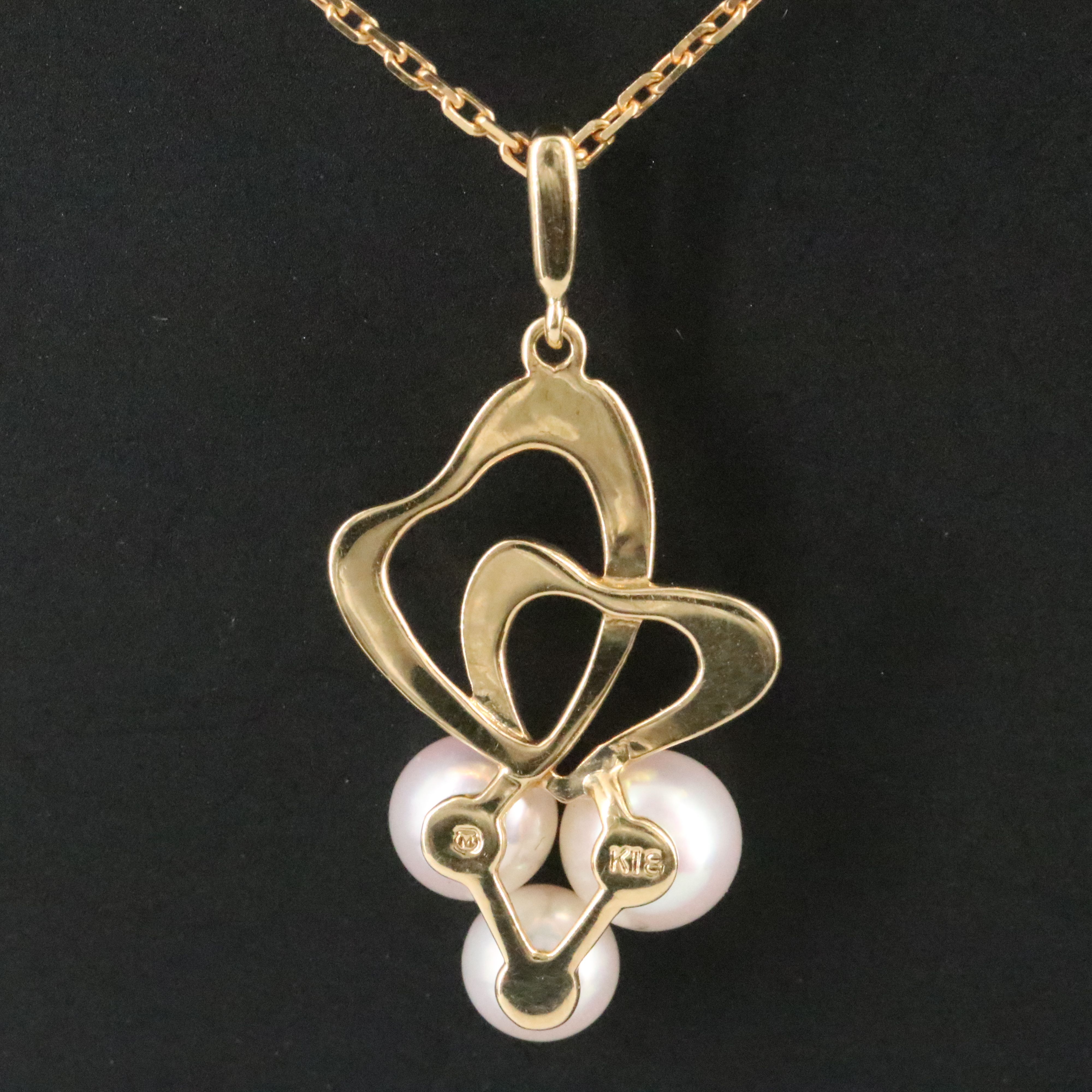Mikimoto 18K Pearl Double Heart Pendant Necklace