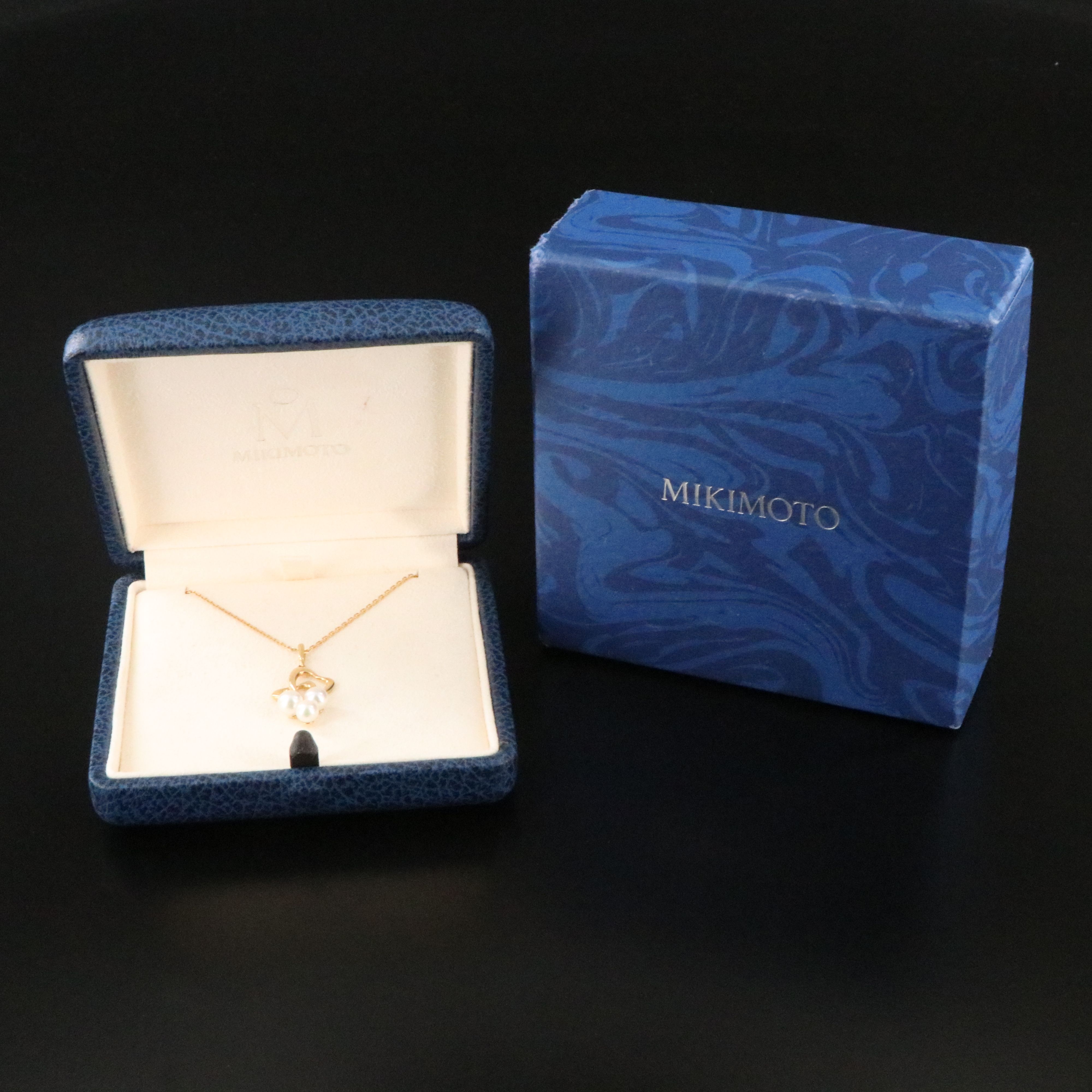 Mikimoto 18K Pearl Double Heart Pendant Necklace