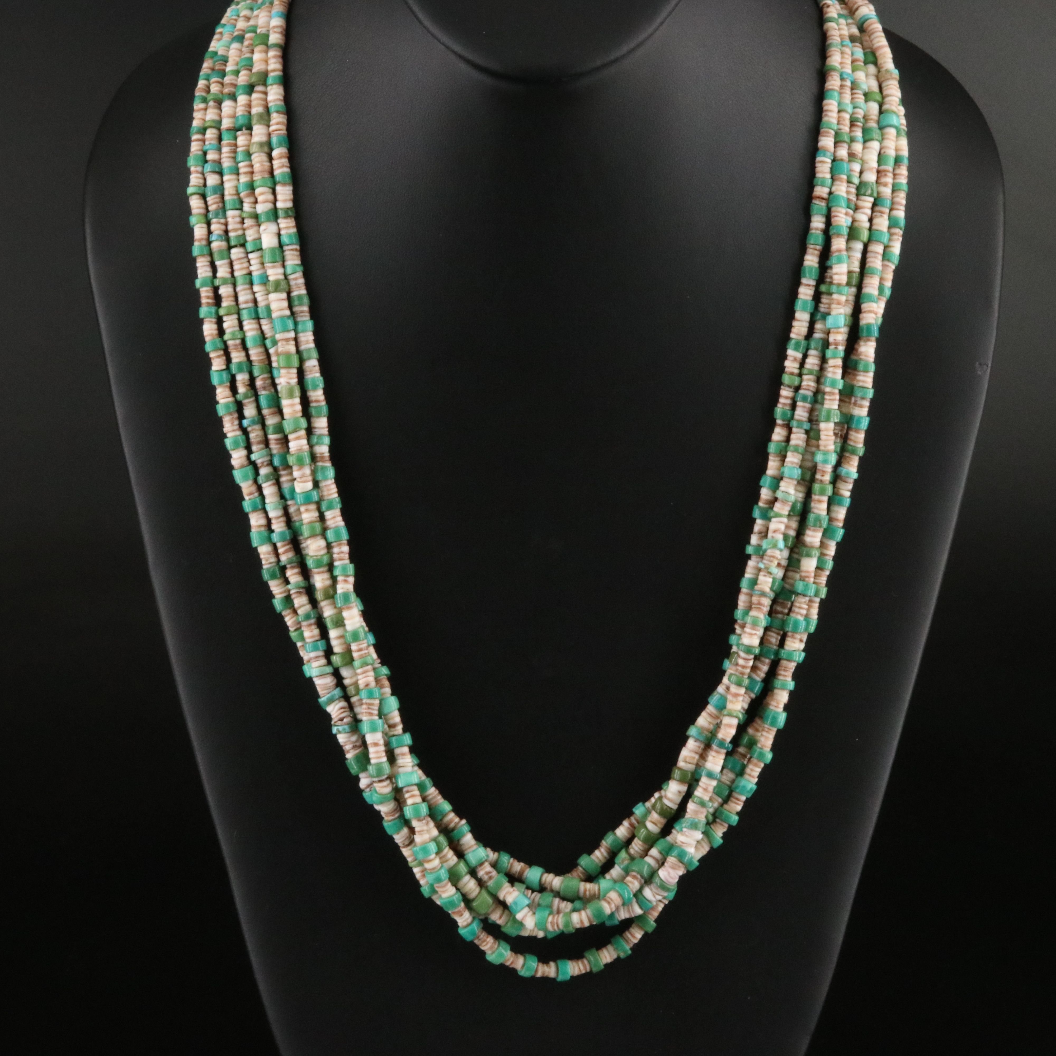 Turquoise and Shell Heishi Necklace with 900 Silver Clasp