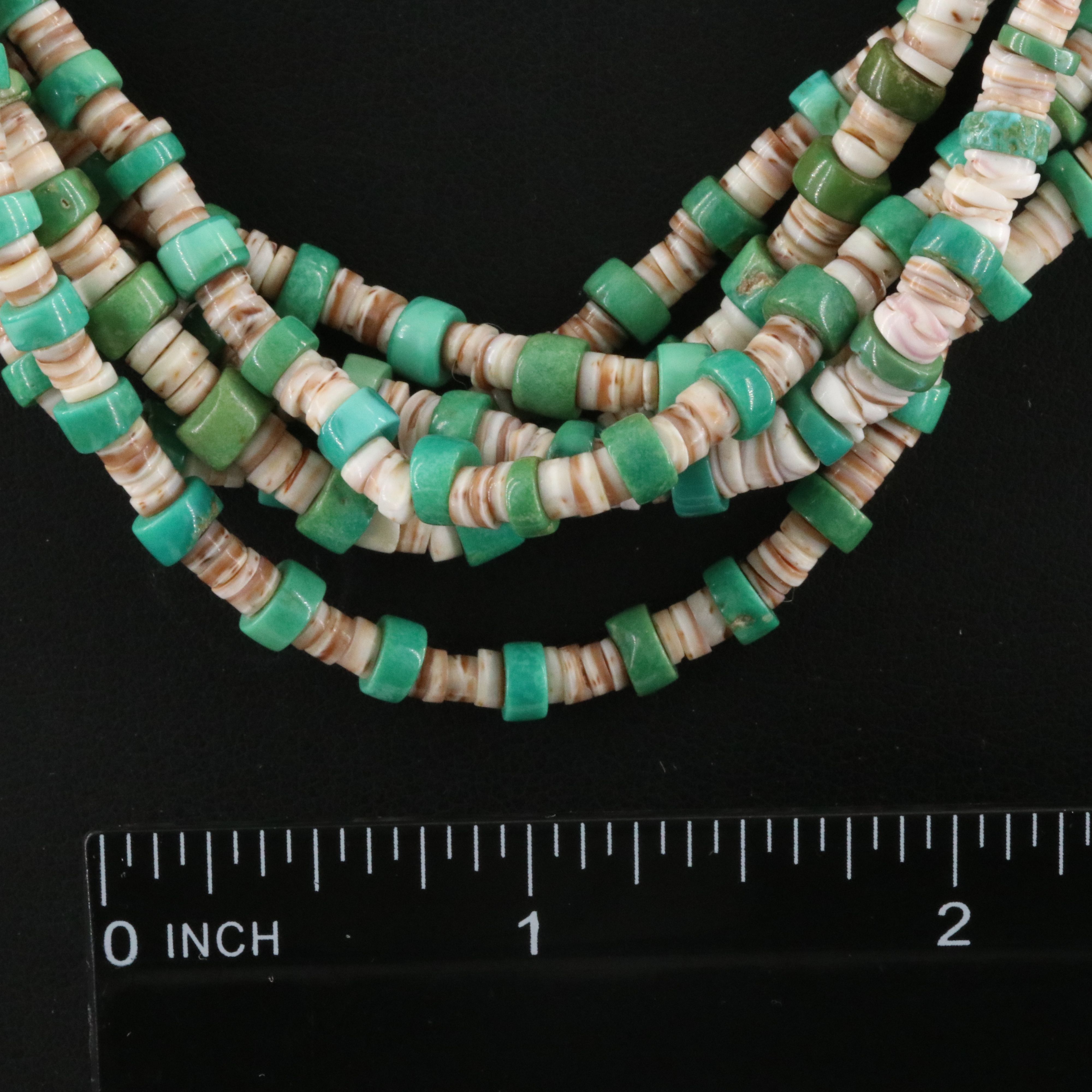 Turquoise and Shell Heishi Necklace with 900 Silver Clasp