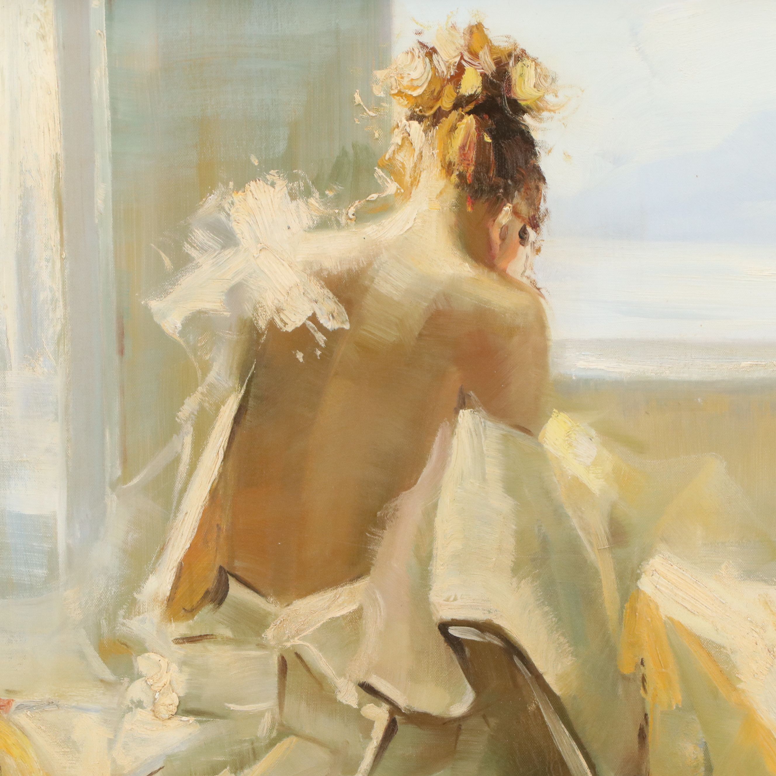 Tony Hinchliffe Oil Painting of Seated Female Nude, 21st Century