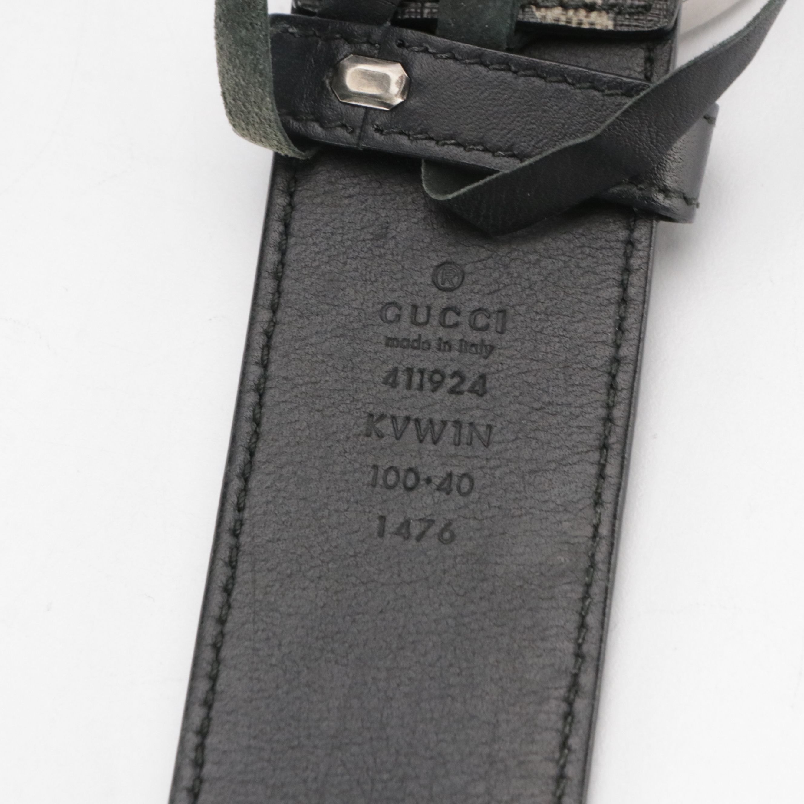 Gucci Interlocking G Belt in Printed GG Supreme Canvas and Black Leather