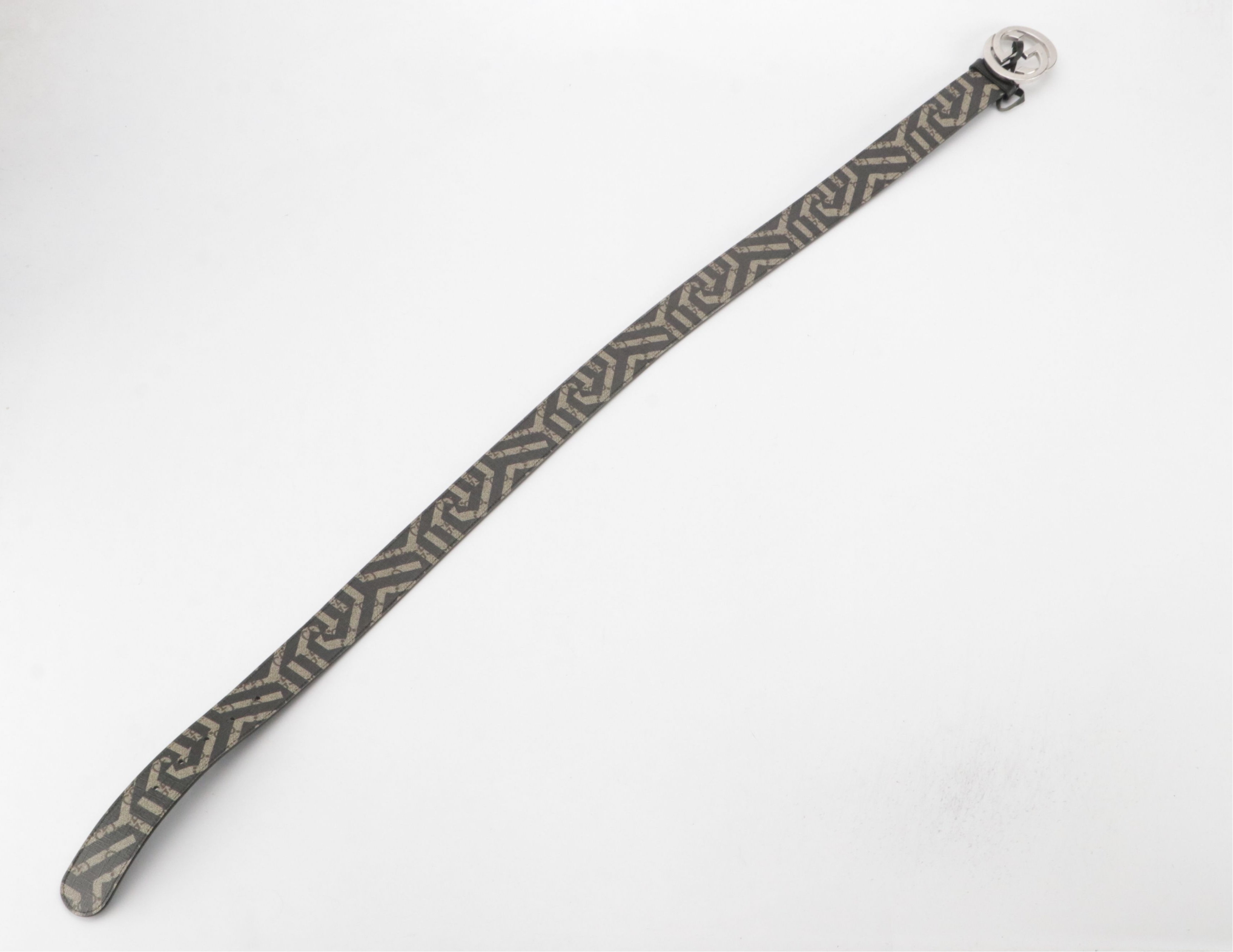 Gucci Interlocking G Belt in Printed GG Supreme Canvas and Black Leather