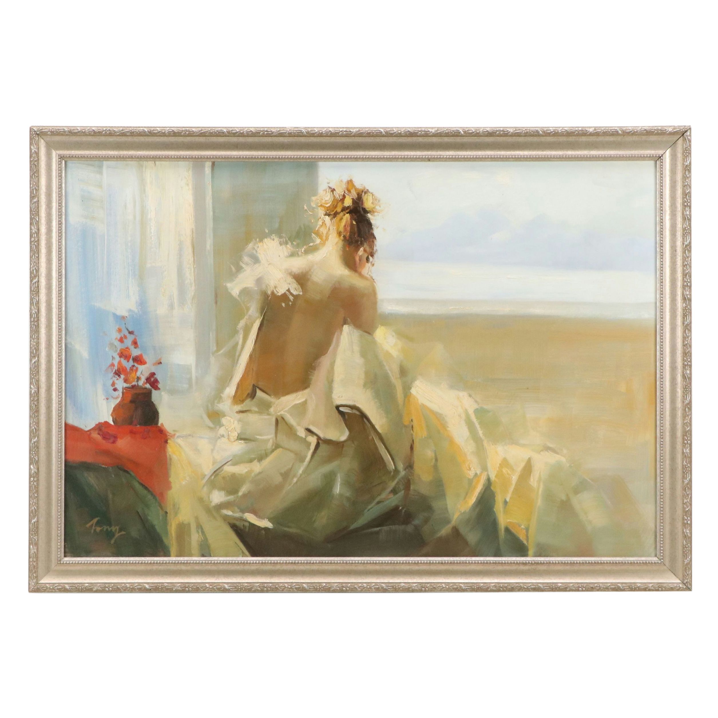 Tony Hinchliffe Oil Painting of Seated Female Nude, 21st Century