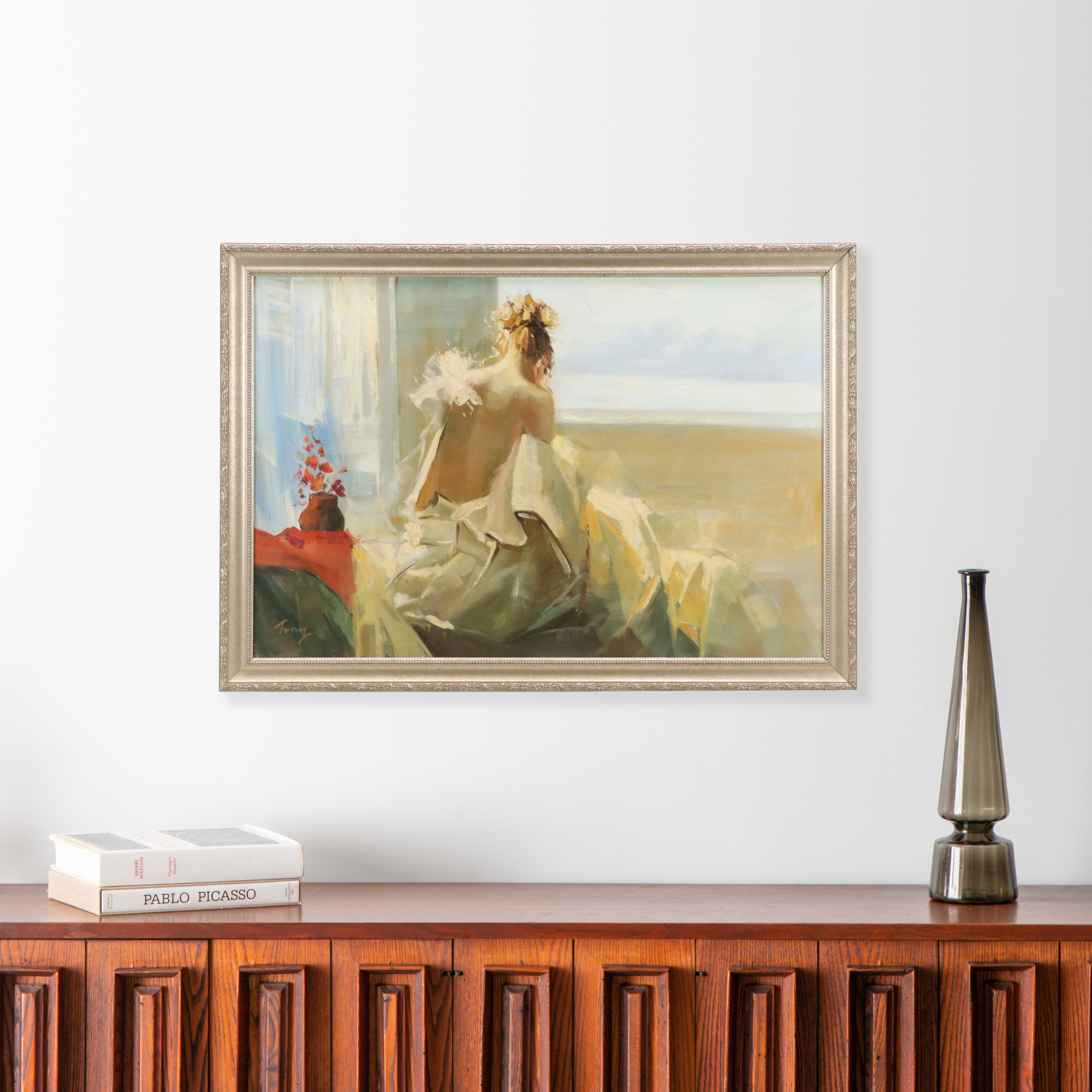 Tony Hinchliffe Oil Painting of Seated Female Nude, 21st Century