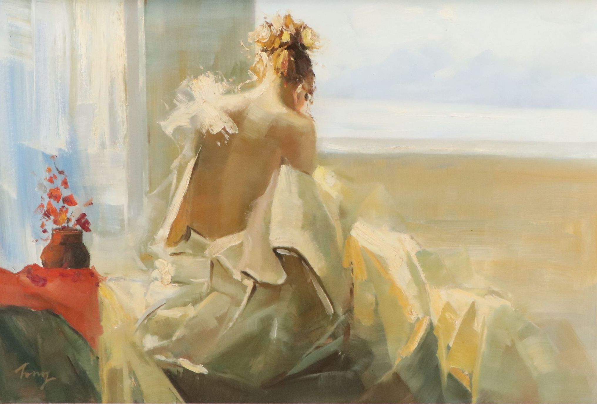 Tony Hinchliffe Oil Painting of Seated Female Nude, 21st Century