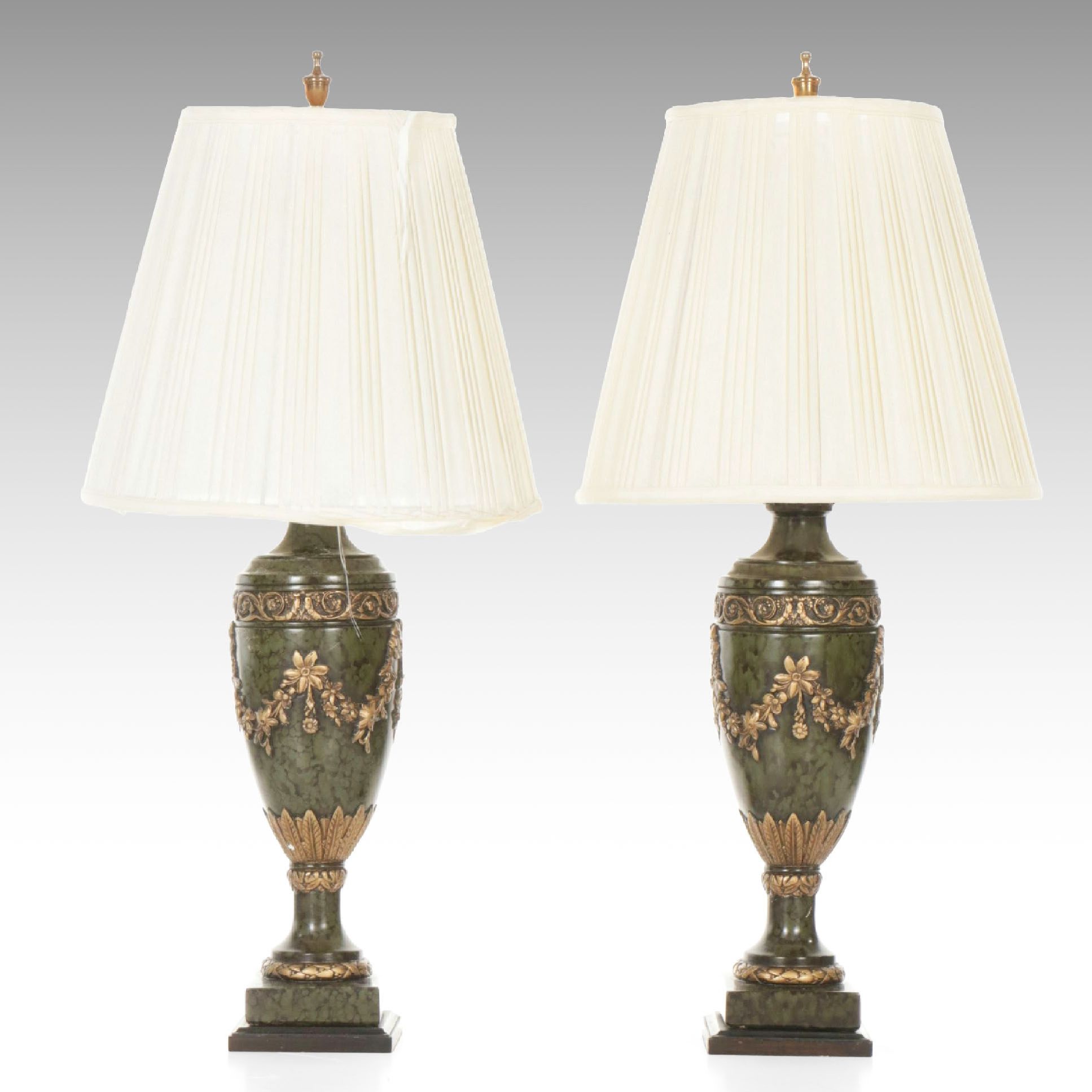 Frederick Cooper Empire Style Urn Table Lamps with Pleated Shades