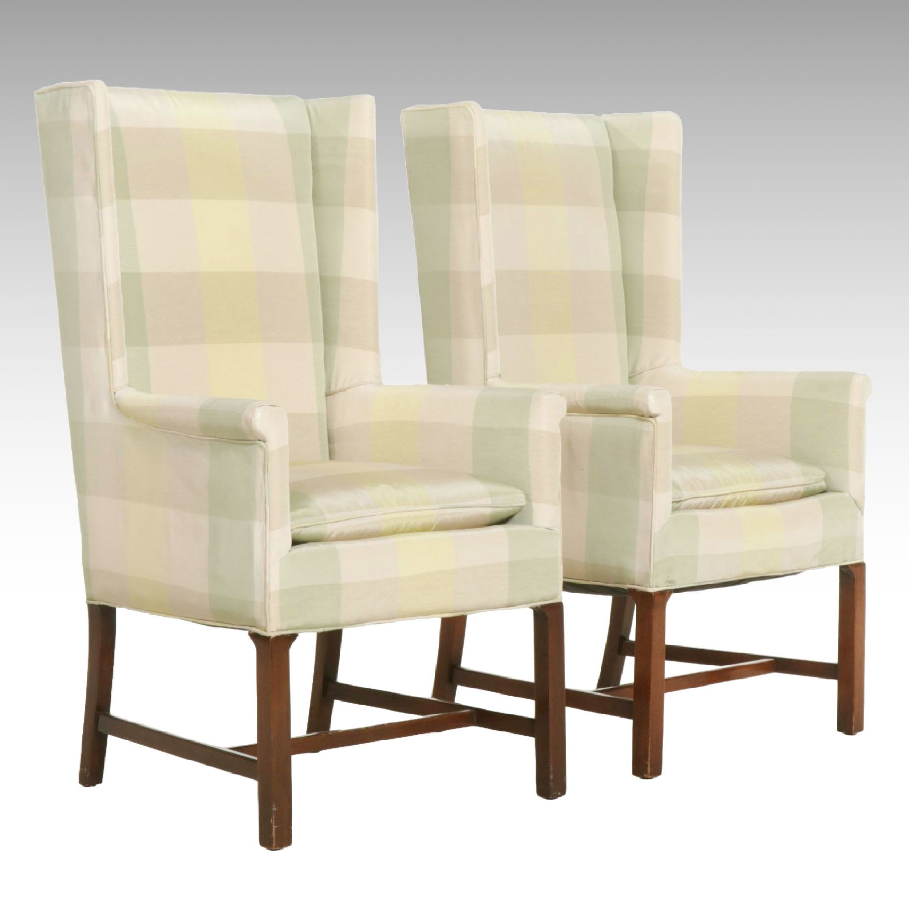 Contemporary Plaid Jacquard Upholstered Wingback Chairs