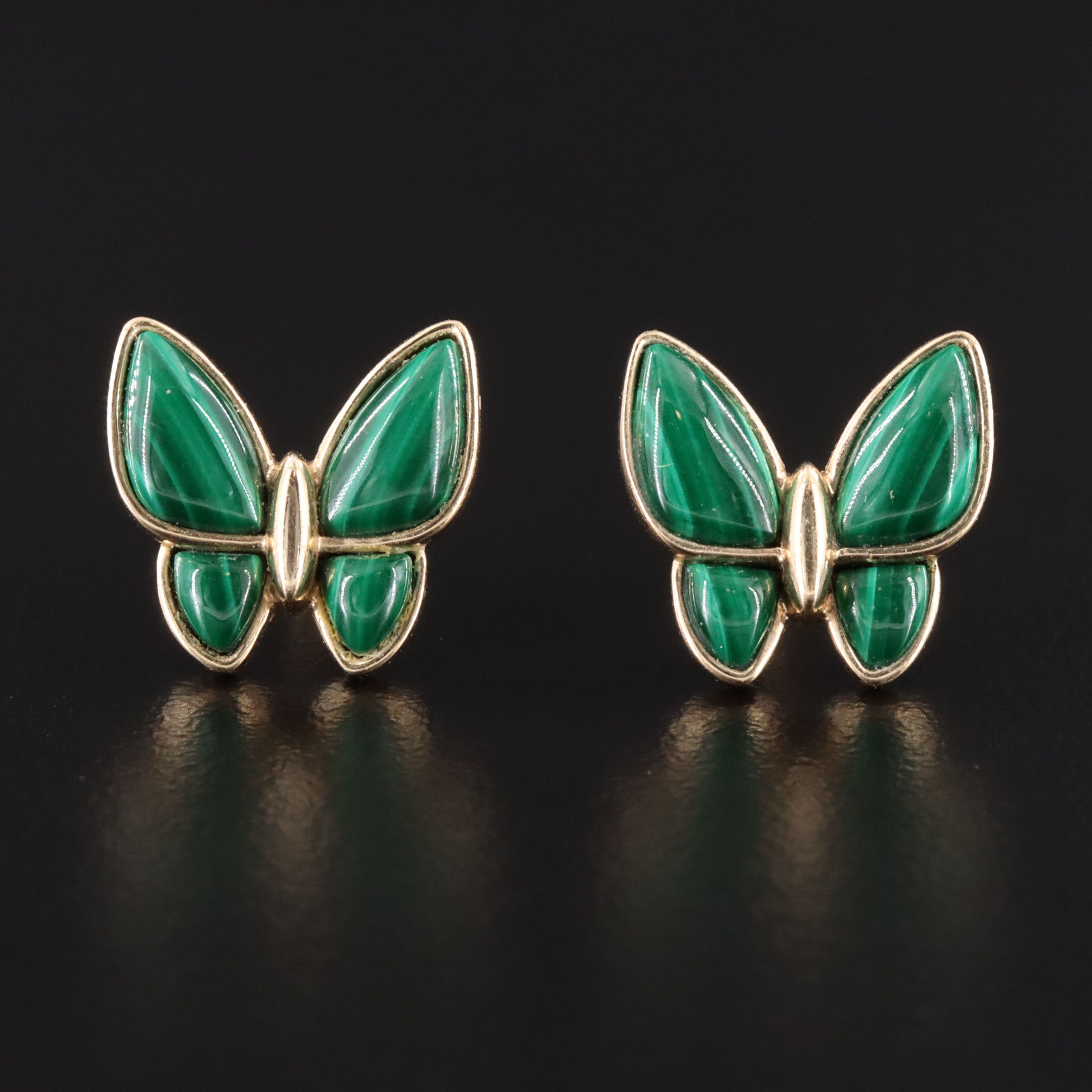 14K Malachite Butterfly Earrings