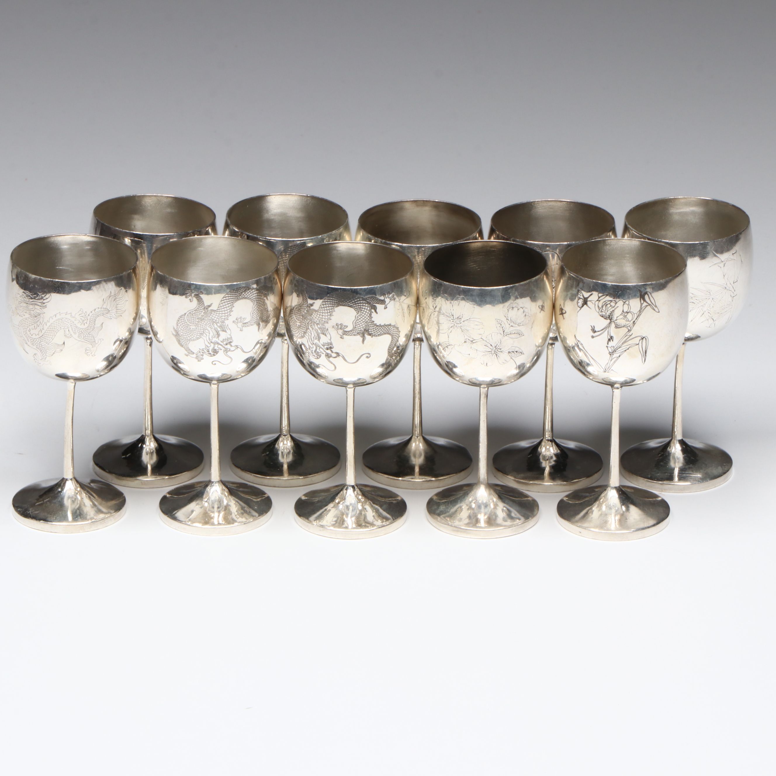 Chinese Sterling Engraved Cordial Cups