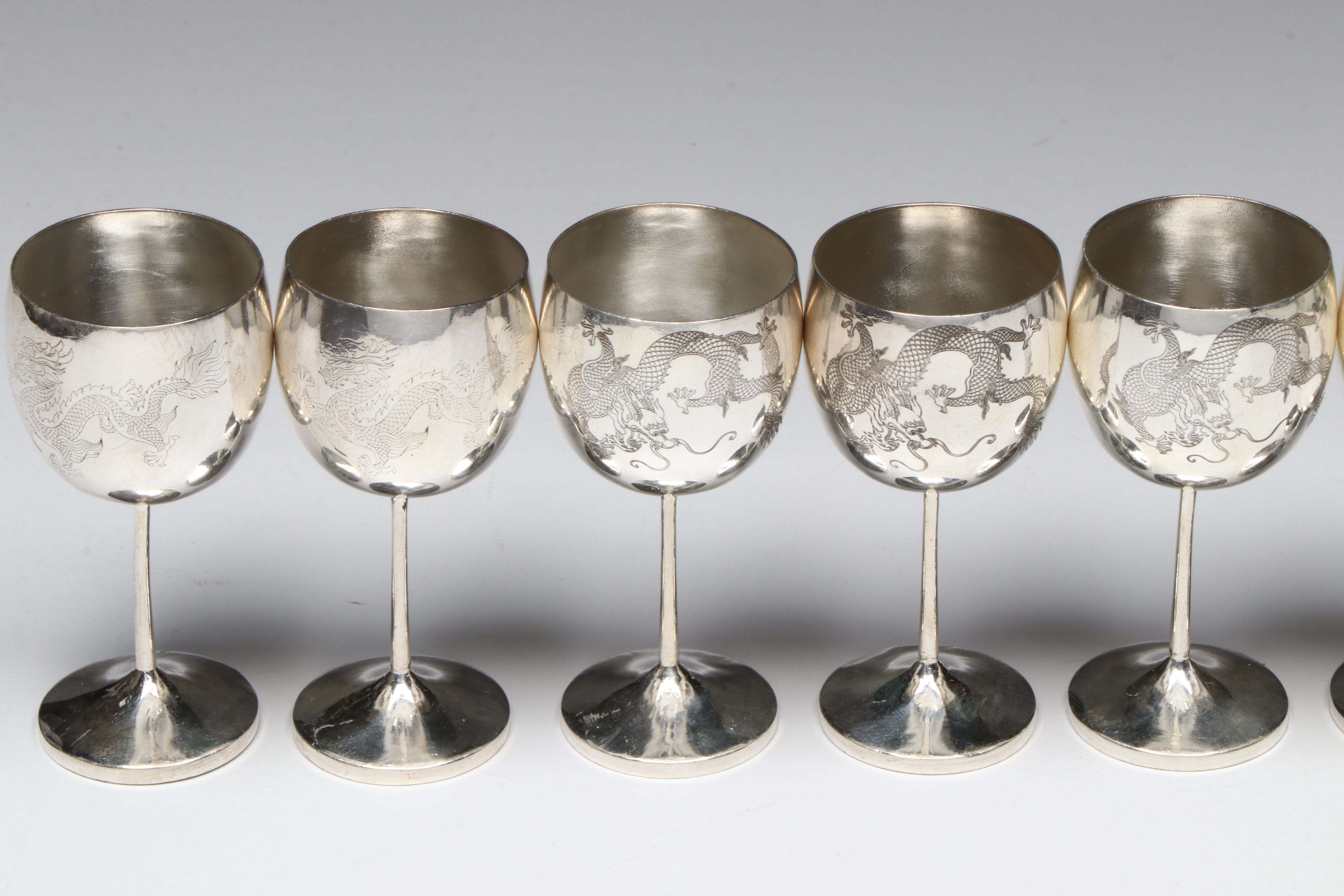 Chinese Sterling Engraved Cordial Cups