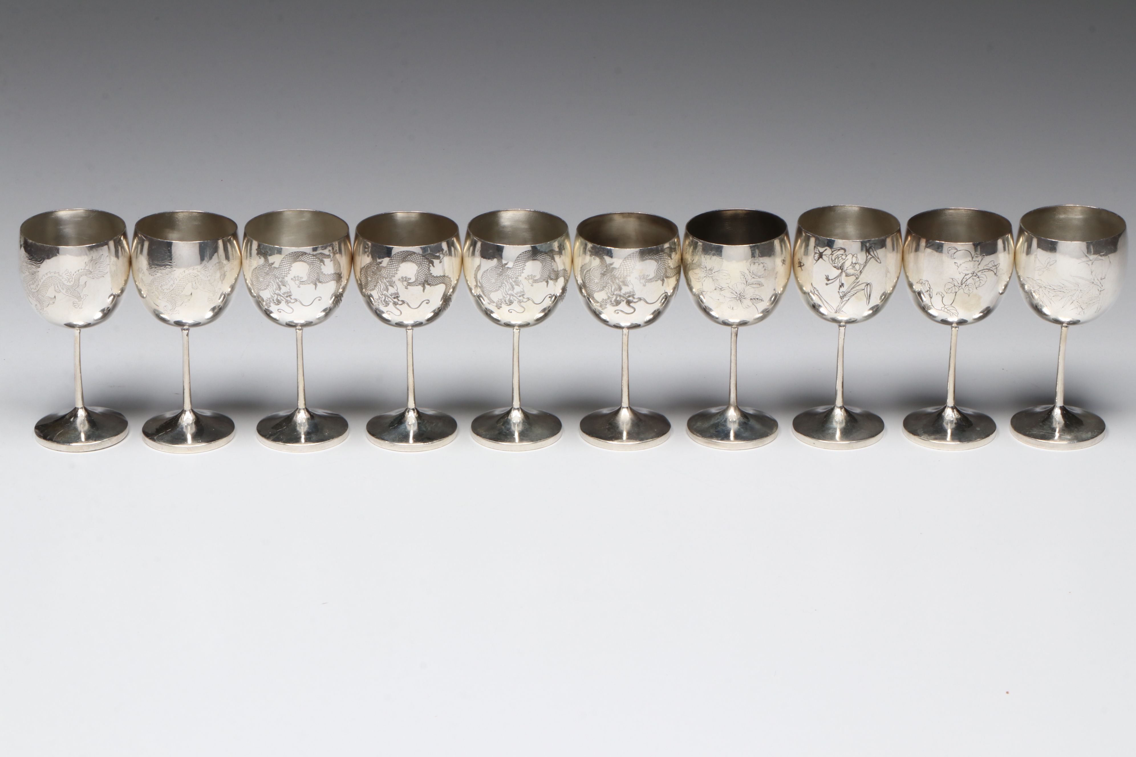 Chinese Sterling Engraved Cordial Cups