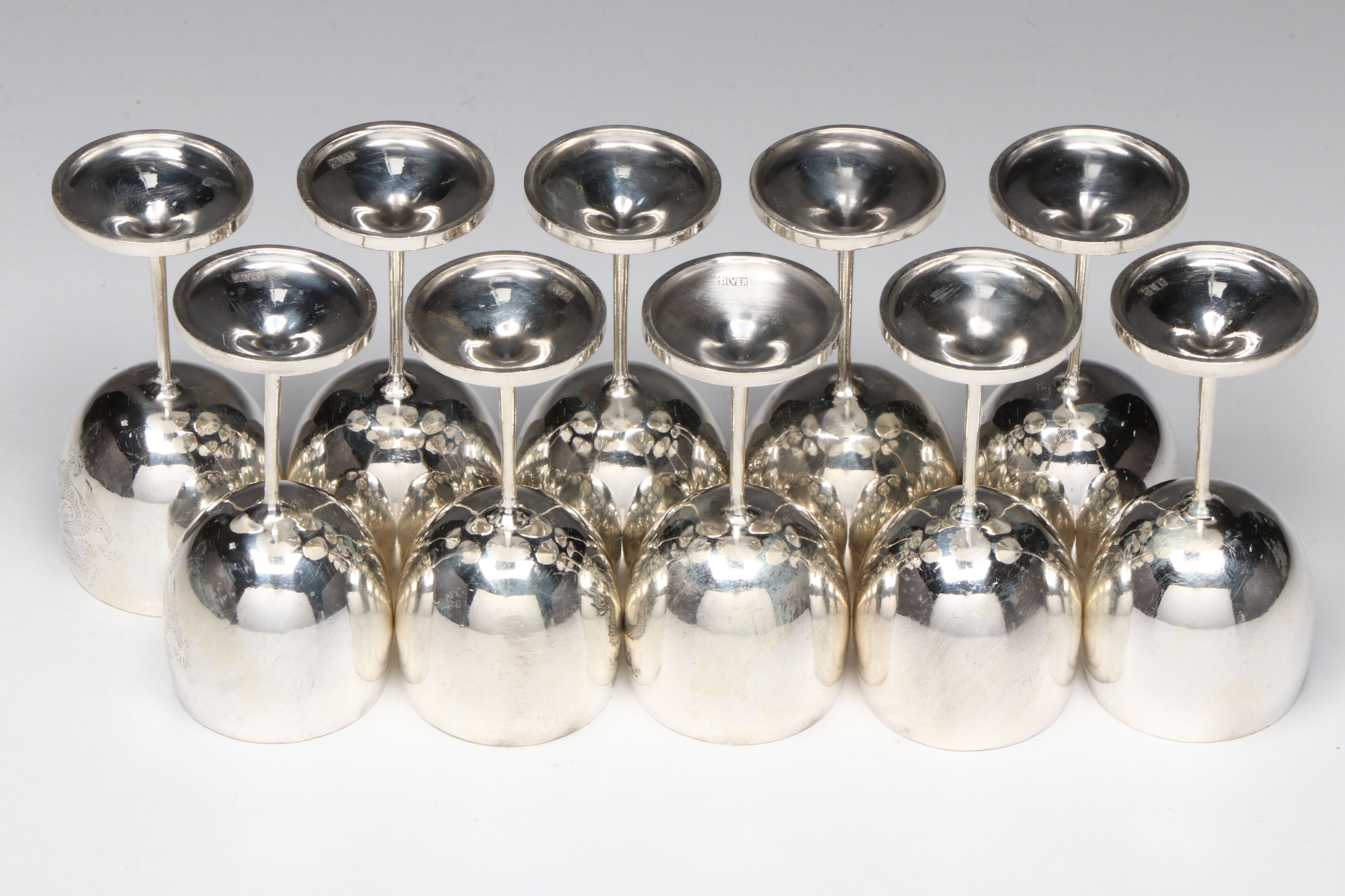 Chinese Sterling Engraved Cordial Cups