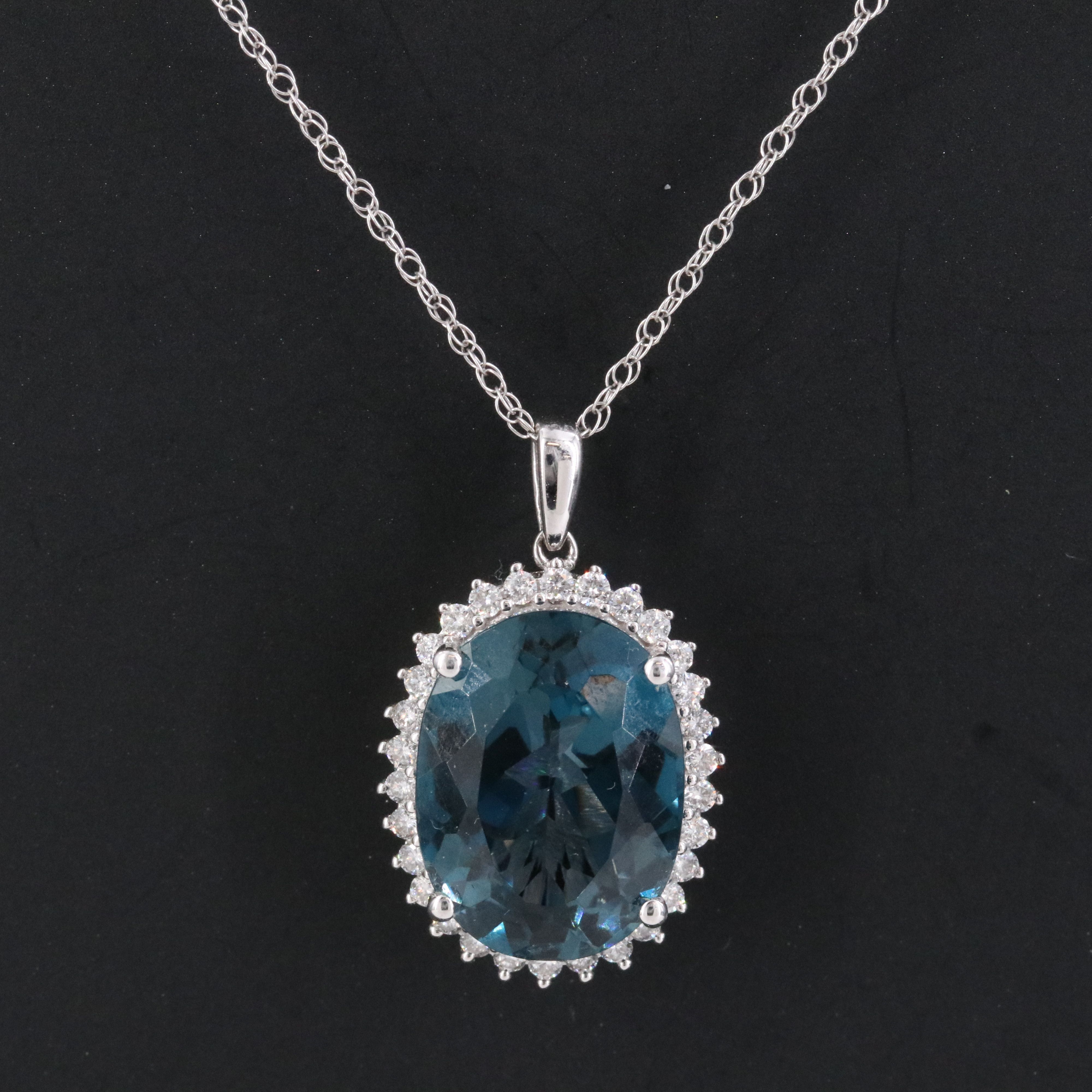14K 10.35 CT London Blue Topaz and Diamond Necklace with Pink Tourmaline Accents