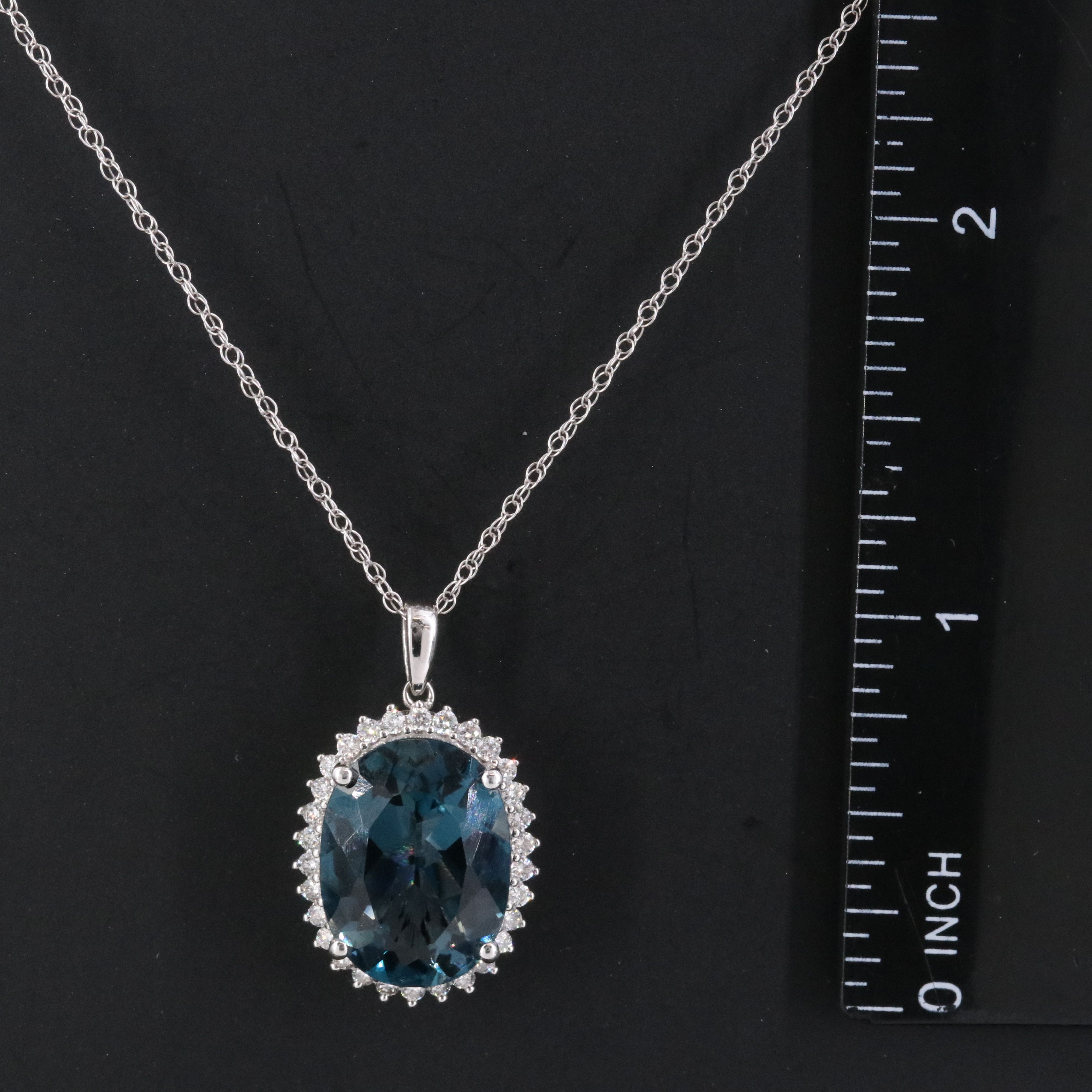 14K 10.35 CT London Blue Topaz and Diamond Necklace with Pink Tourmaline Accents