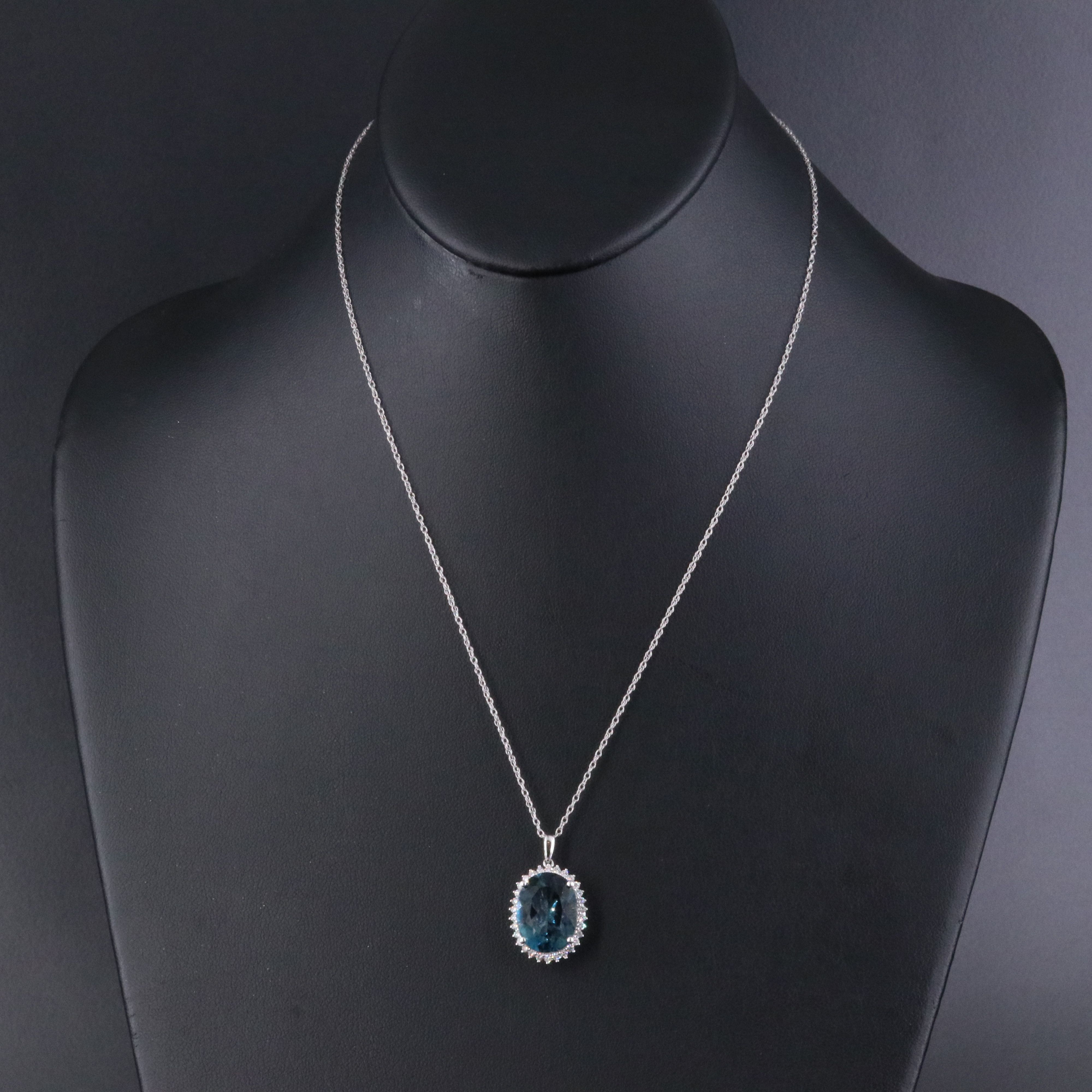 14K 10.35 CT London Blue Topaz and Diamond Necklace with Pink Tourmaline Accents
