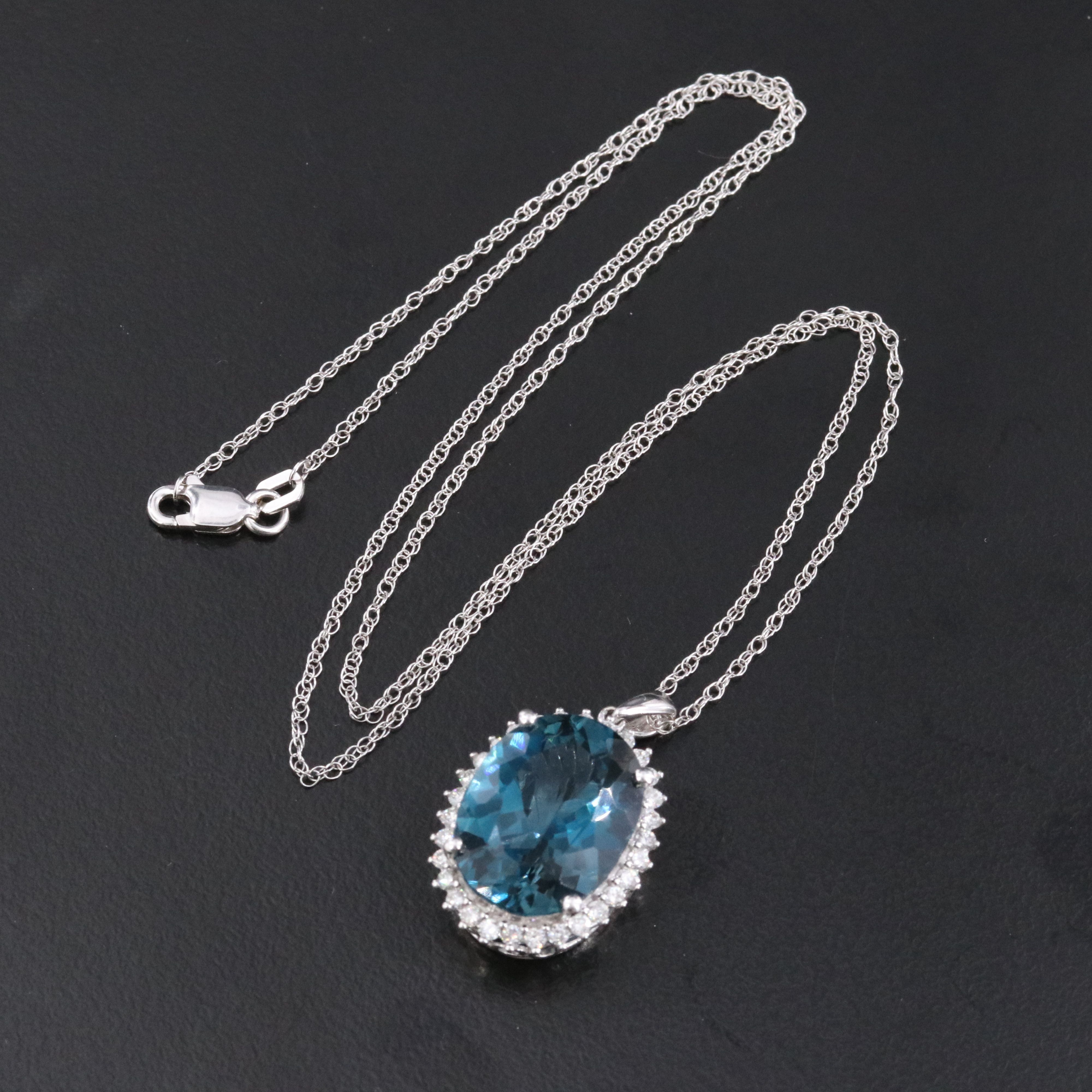 14K 10.35 CT London Blue Topaz and Diamond Necklace with Pink Tourmaline Accents