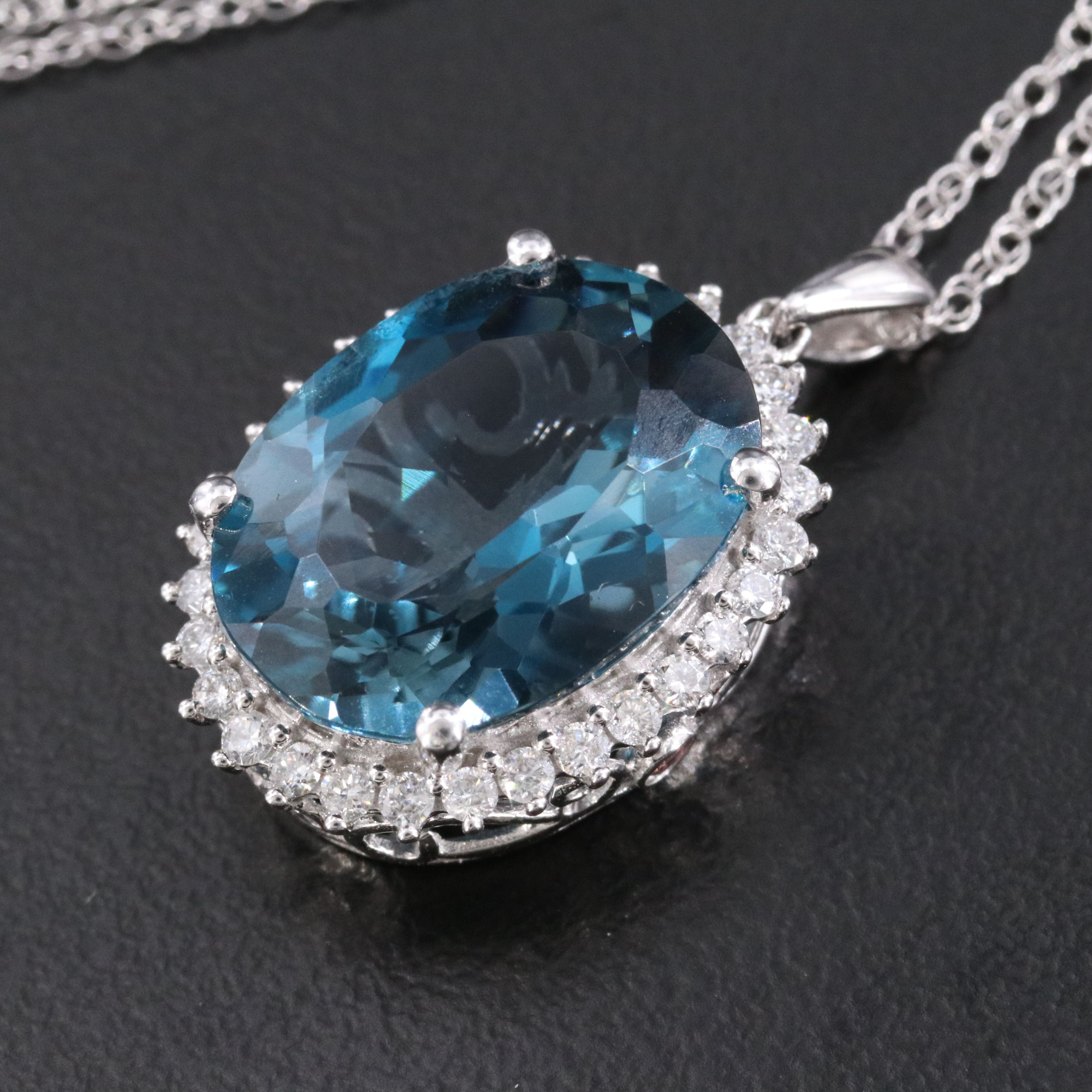 14K 10.35 CT London Blue Topaz and Diamond Necklace with Pink Tourmaline Accents