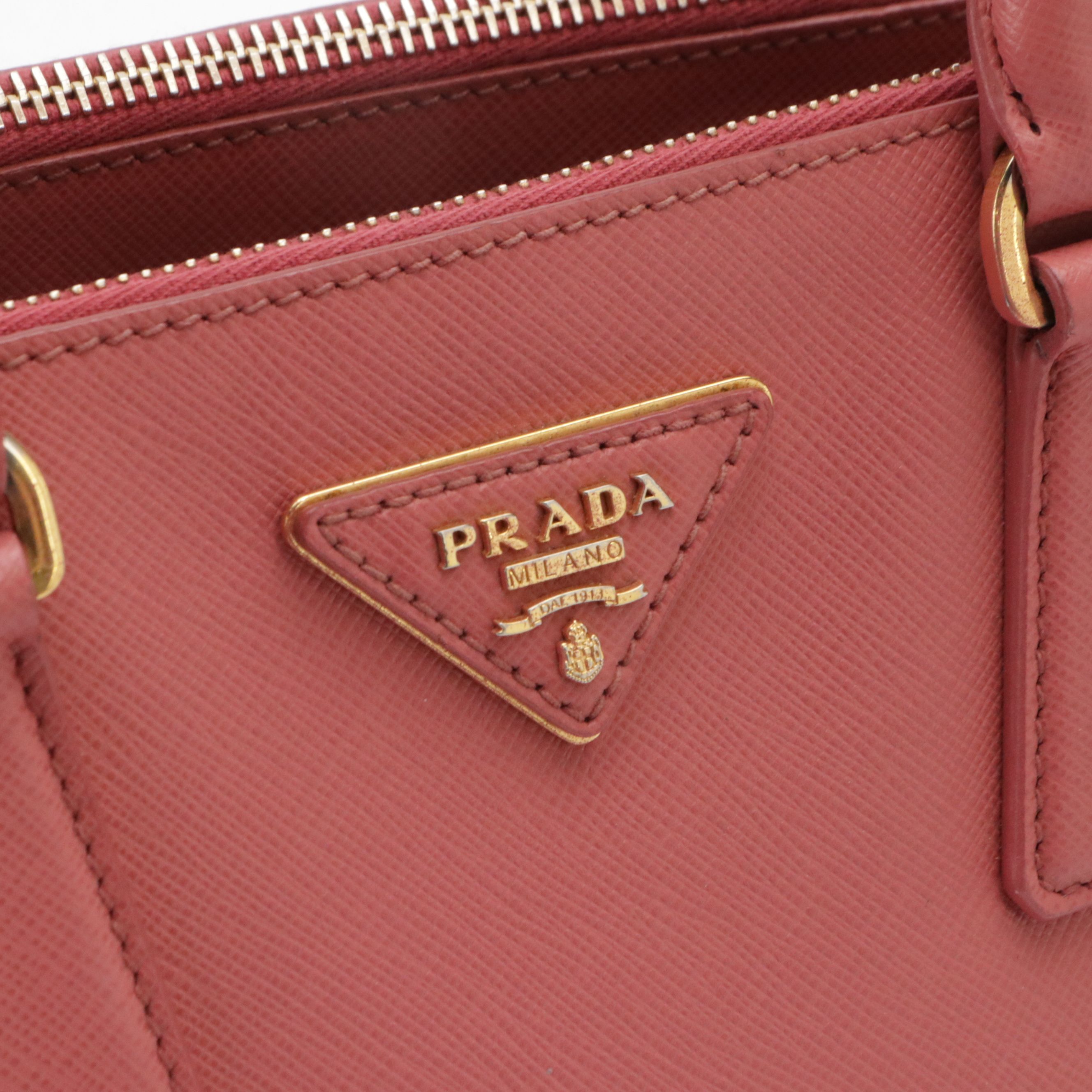 Prada Small Double Zip Galleria Top Handle Tote Bag in Pink Saffiano Leather