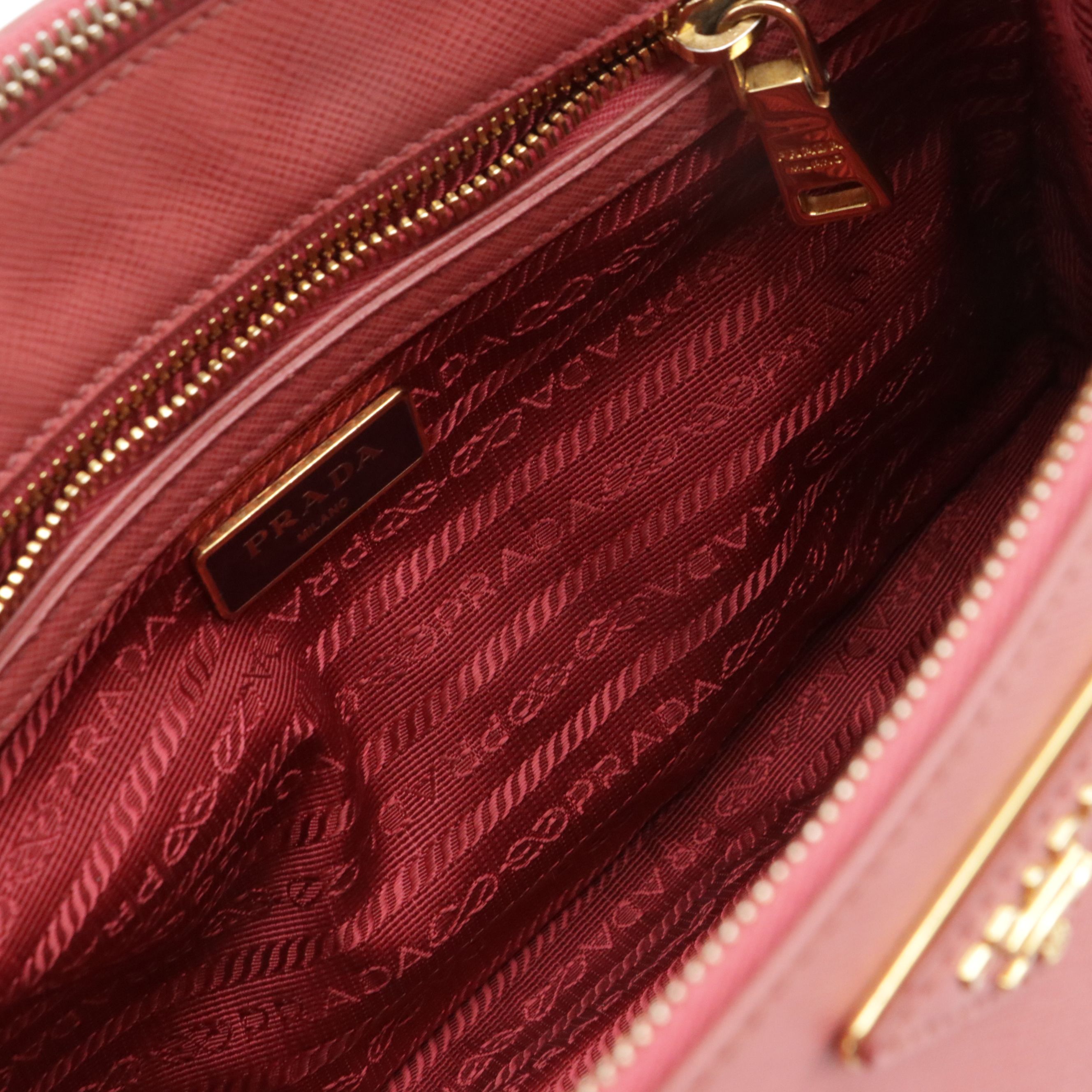 Prada Small Double Zip Galleria Top Handle Tote Bag in Pink Saffiano Leather