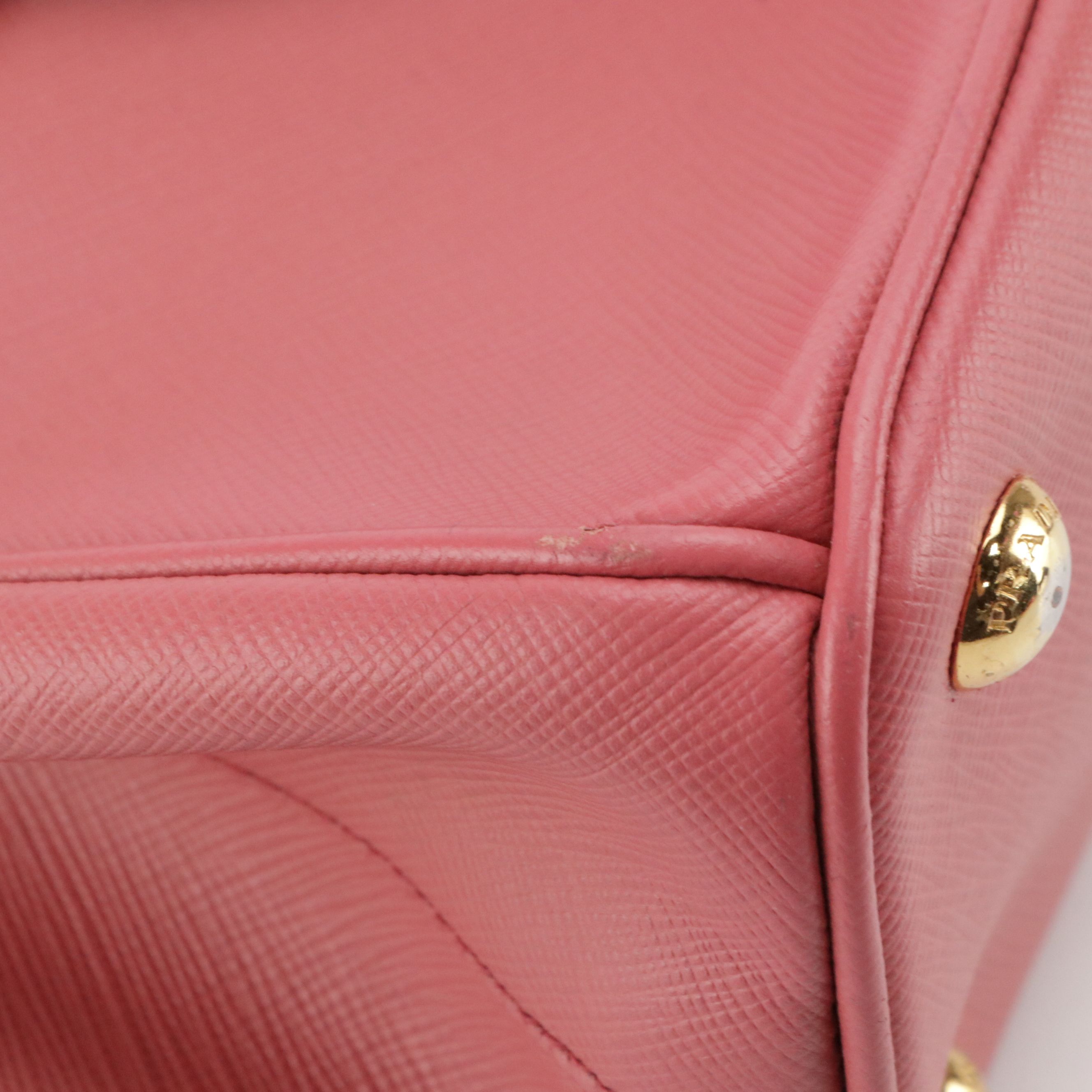 Prada Small Double Zip Galleria Top Handle Tote Bag in Pink Saffiano Leather