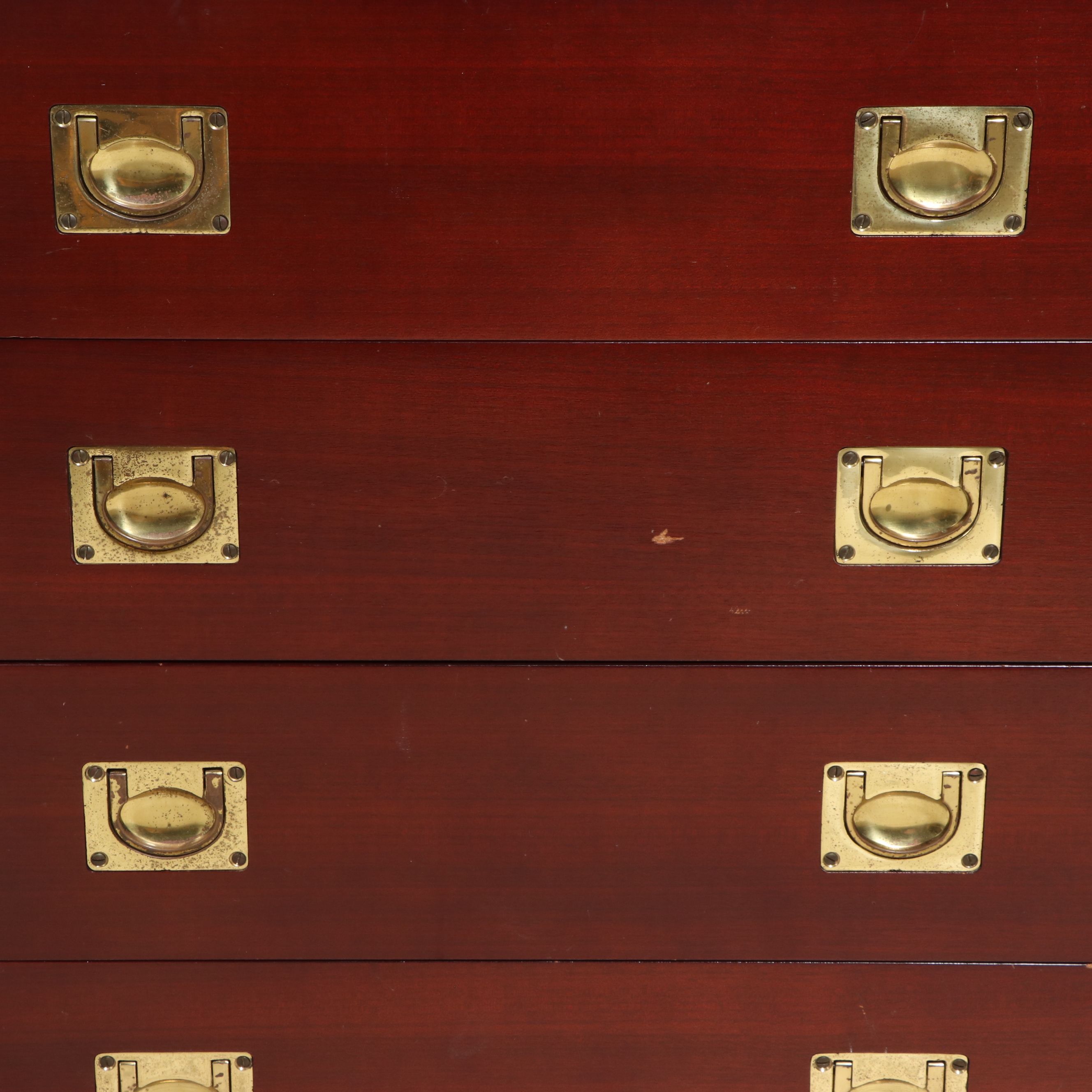 Campaign Style Mahogany Four-Drawer Bedside Chest, Late 20th Century