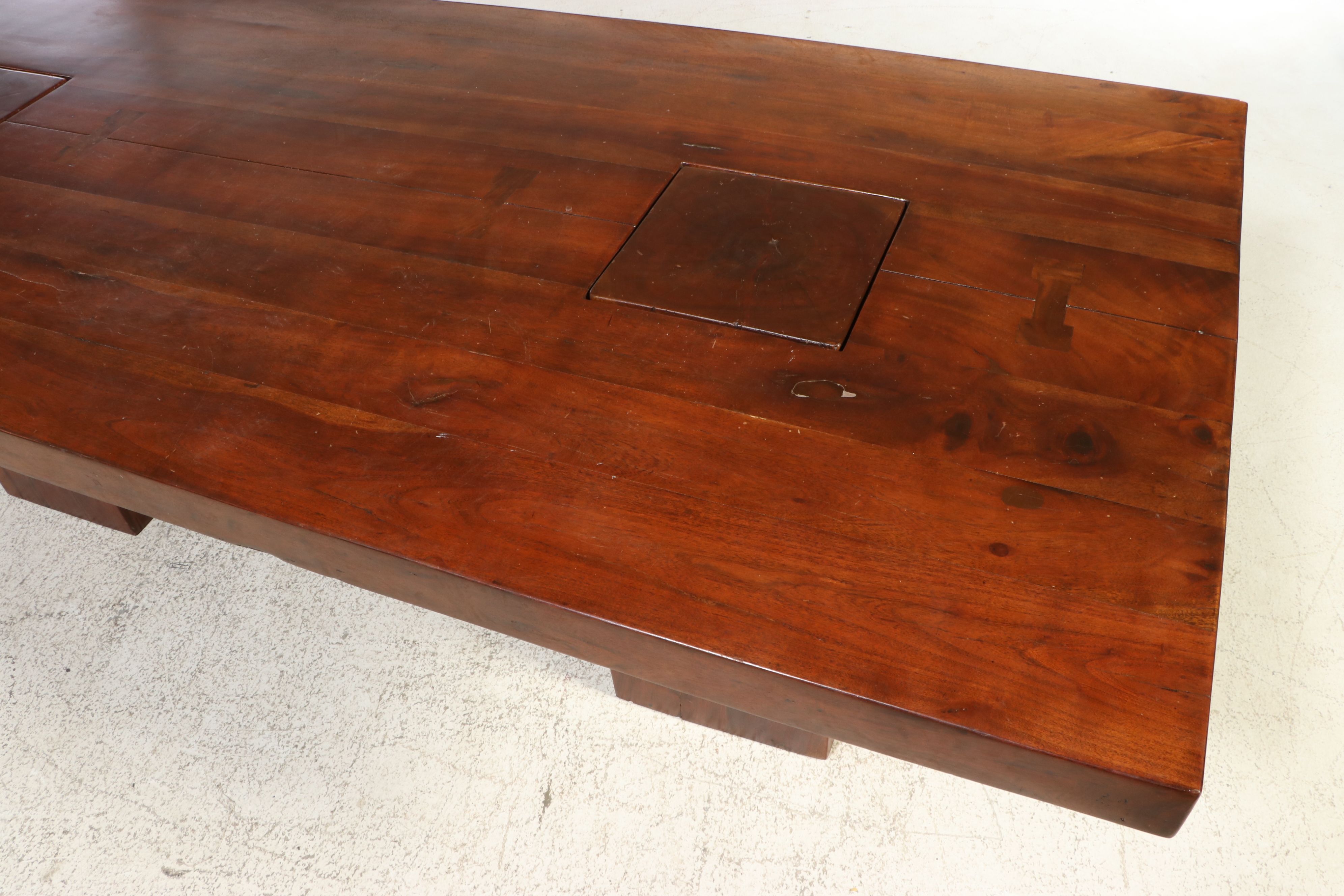 Rustic Inset Plank Trestle Dining Table with Butterfly Joints, 21st Century