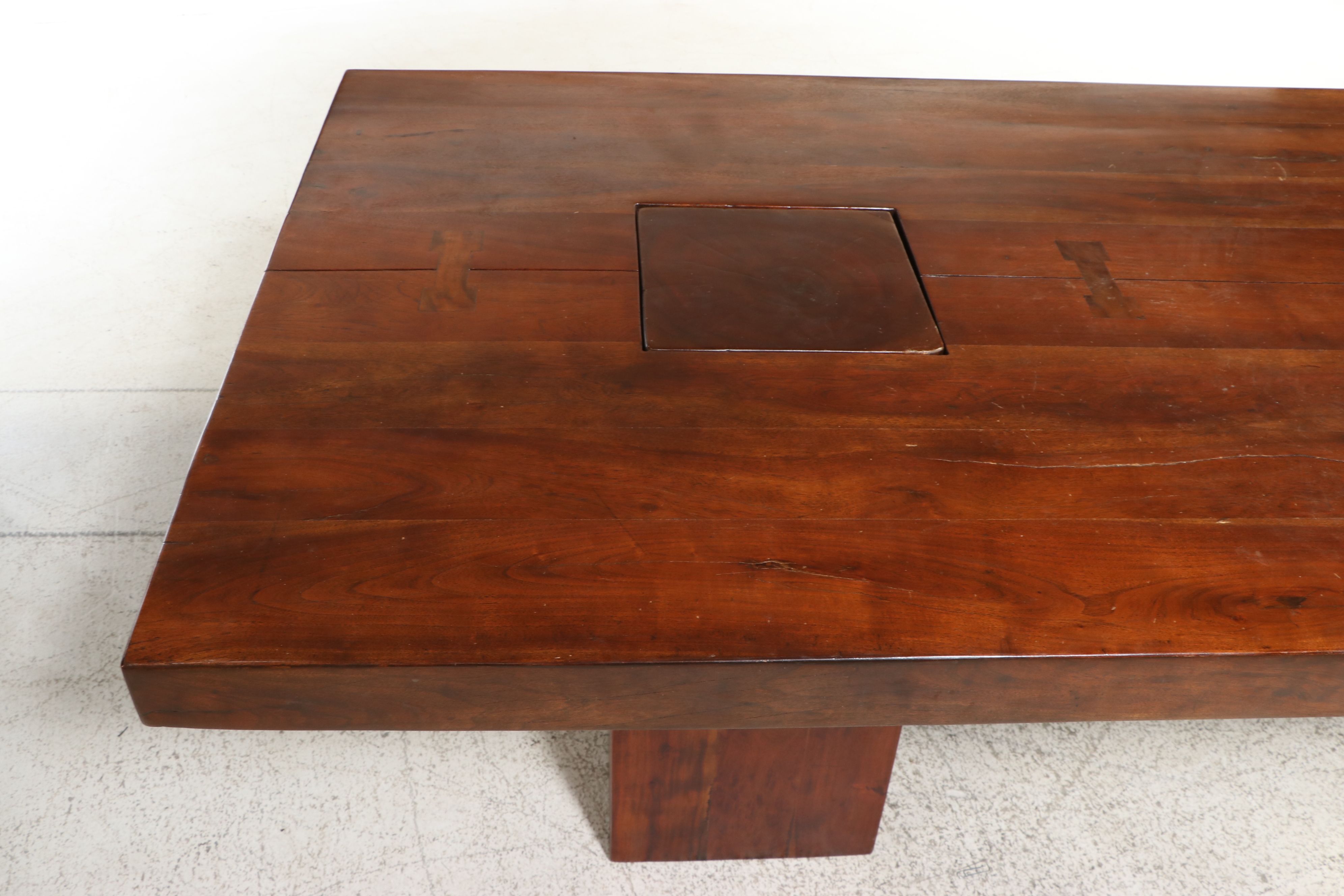 Rustic Inset Plank Trestle Dining Table with Butterfly Joints, 21st Century