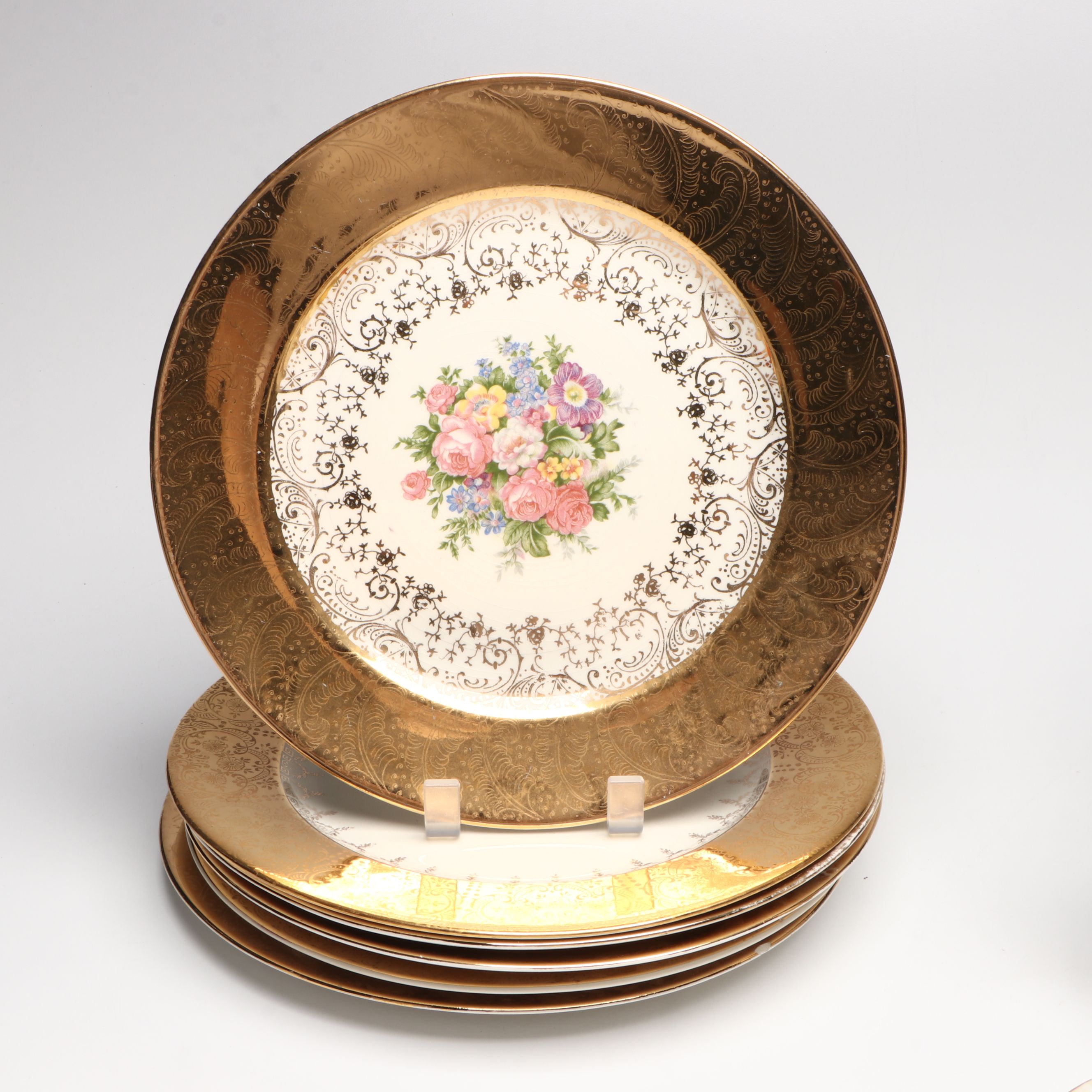 German Hand-Painted Fruit Motif Porcelain Plates with Other Table Décor