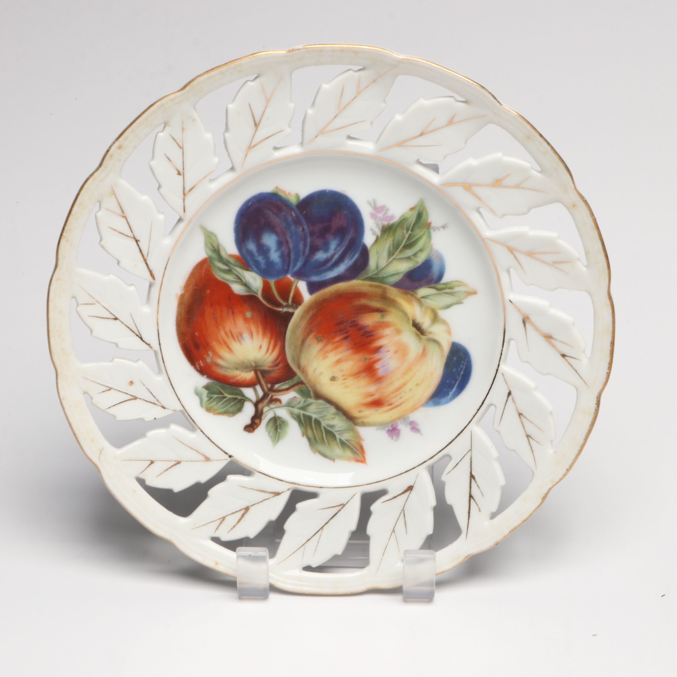 German Hand-Painted Fruit Motif Porcelain Plates with Other Table Décor