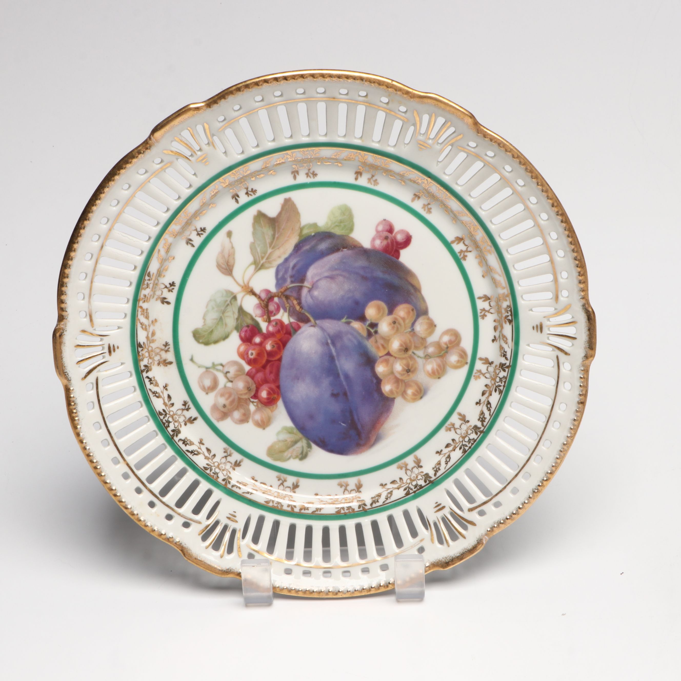 German Hand-Painted Fruit Motif Porcelain Plates with Other Table Décor
