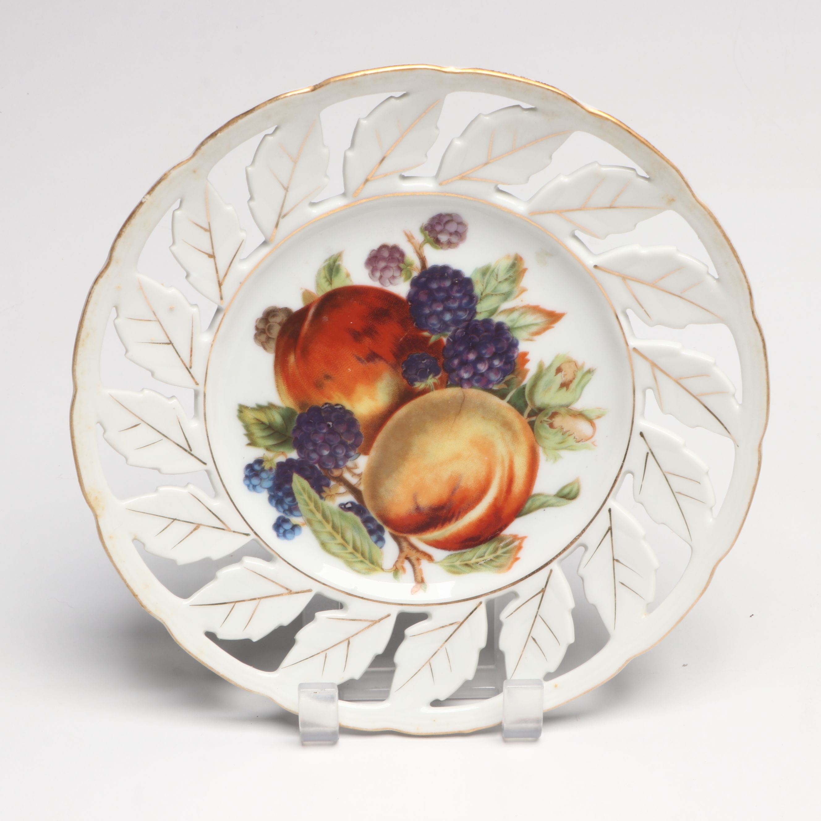 German Hand-Painted Fruit Motif Porcelain Plates with Other Table Décor