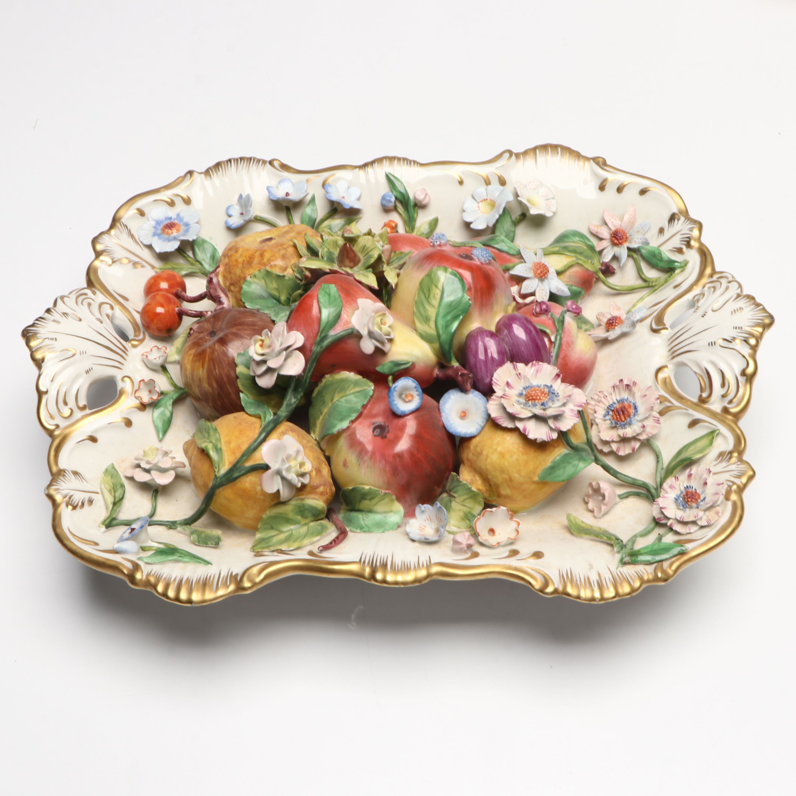 German Hand-Painted Fruit Motif Porcelain Plates with Other Table Décor