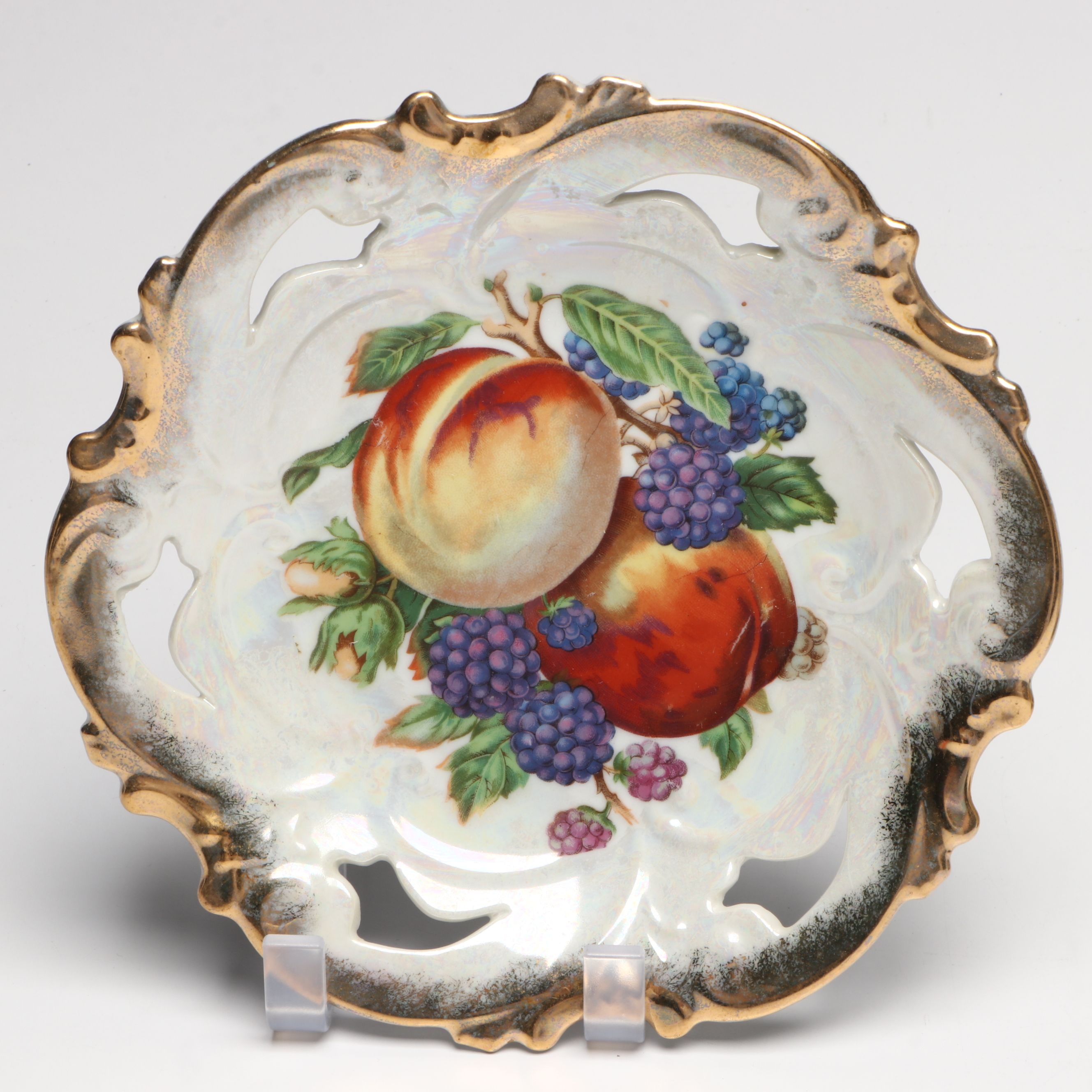 German Hand-Painted Fruit Motif Porcelain Plates with Other Table Décor