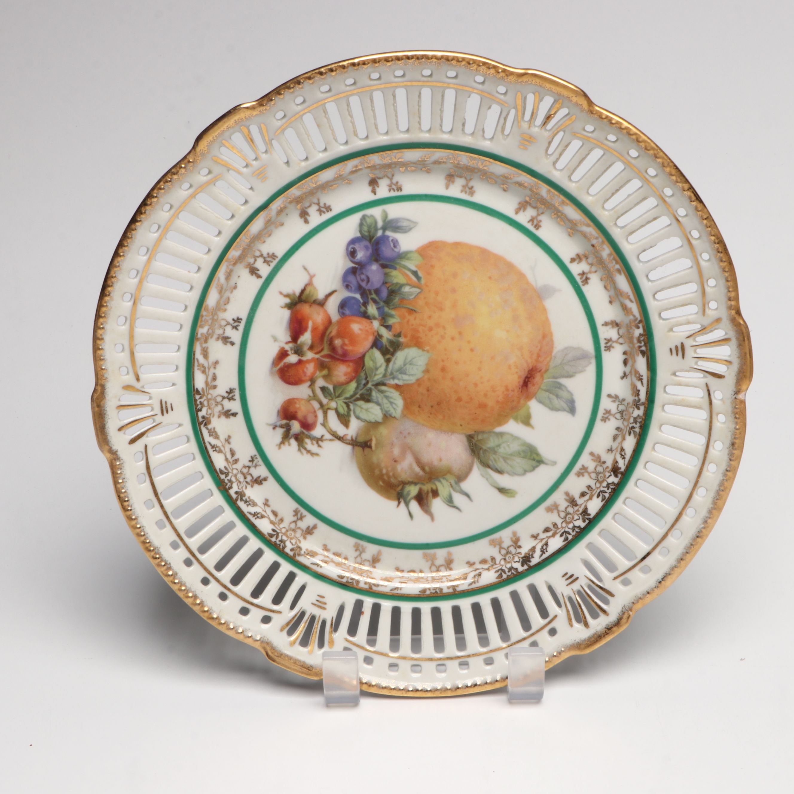 German Hand-Painted Fruit Motif Porcelain Plates with Other Table Décor