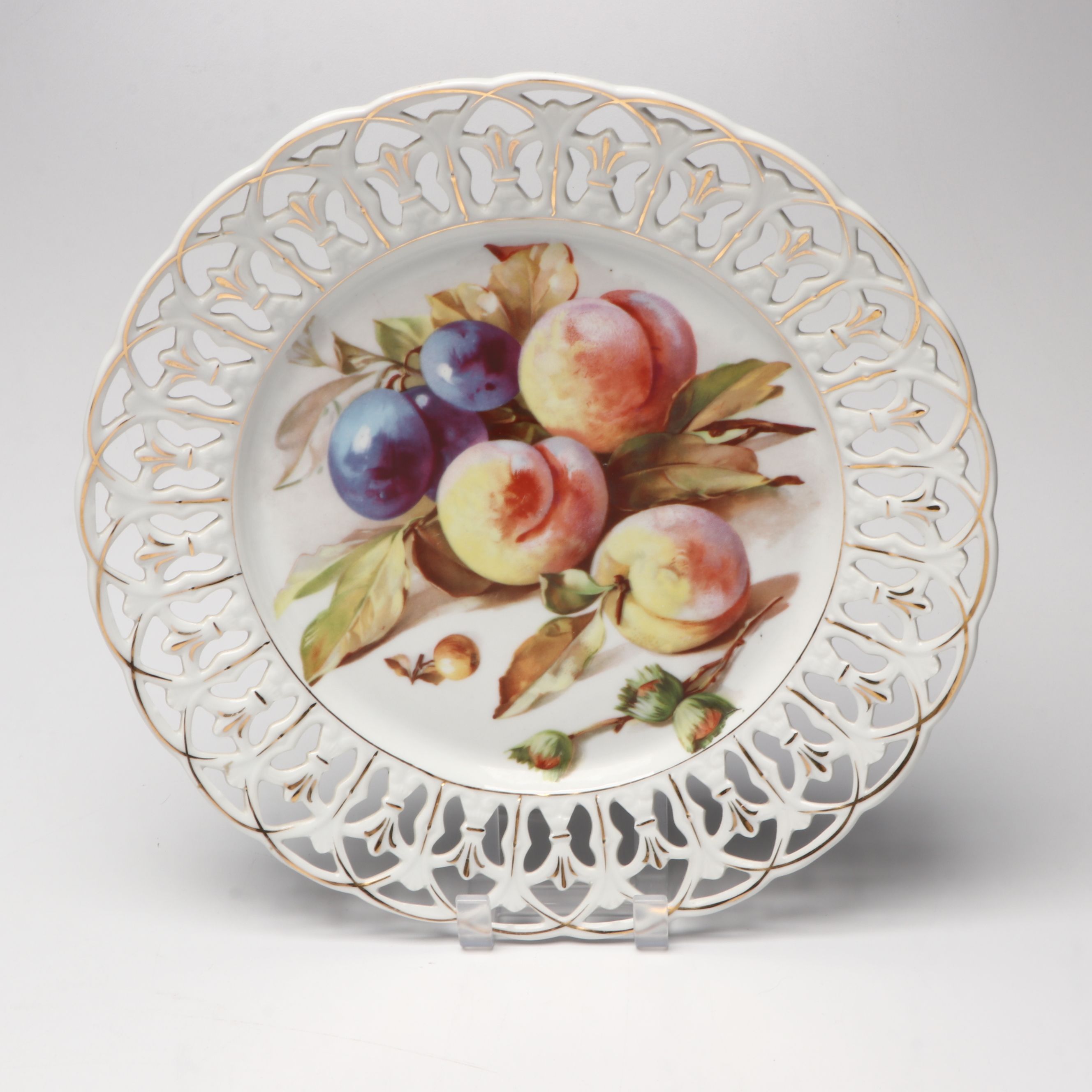German Hand-Painted Fruit Motif Porcelain Plates with Other Table Décor