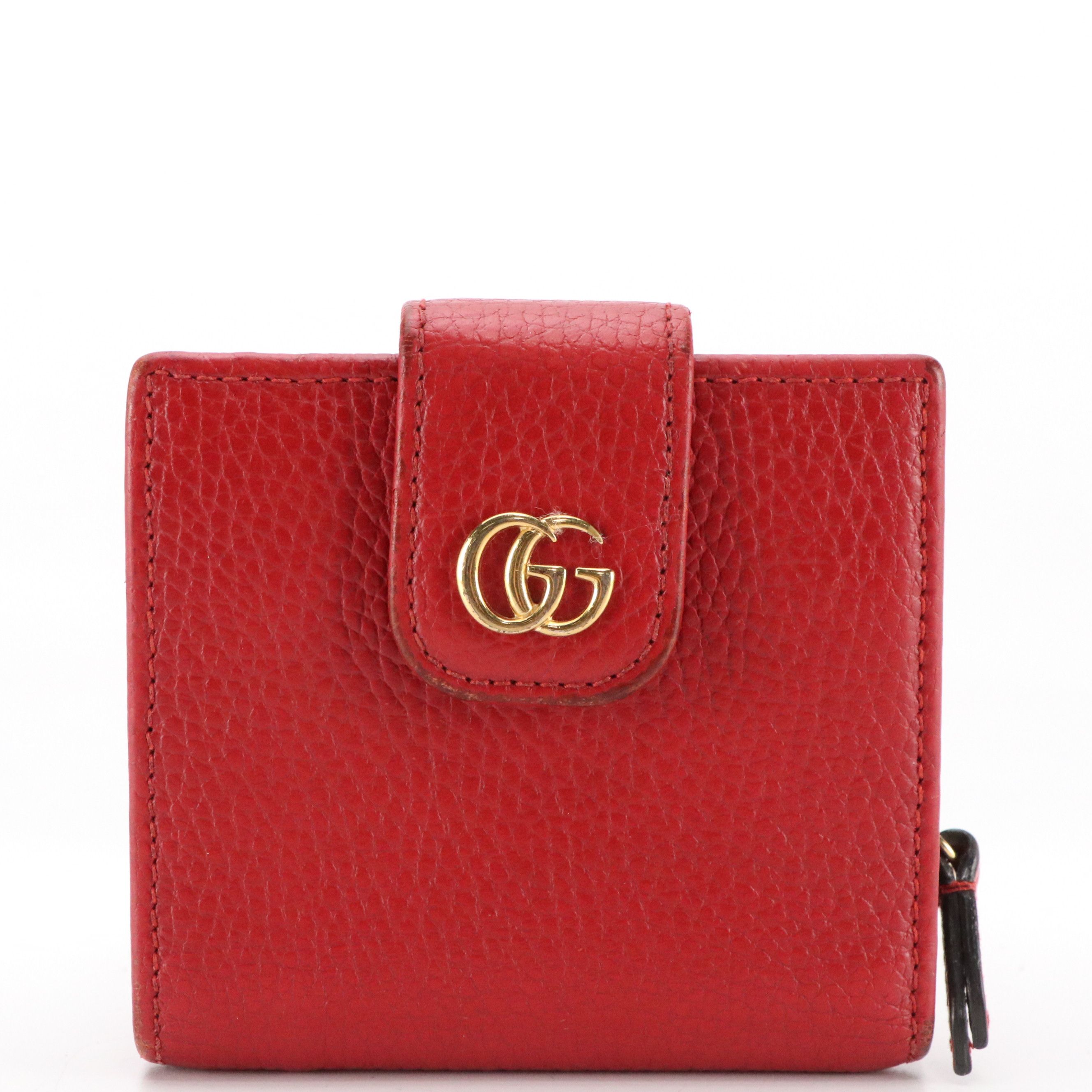 Gucci GG Marmont Compact Wallet in Red Grained Calfskin Leather
