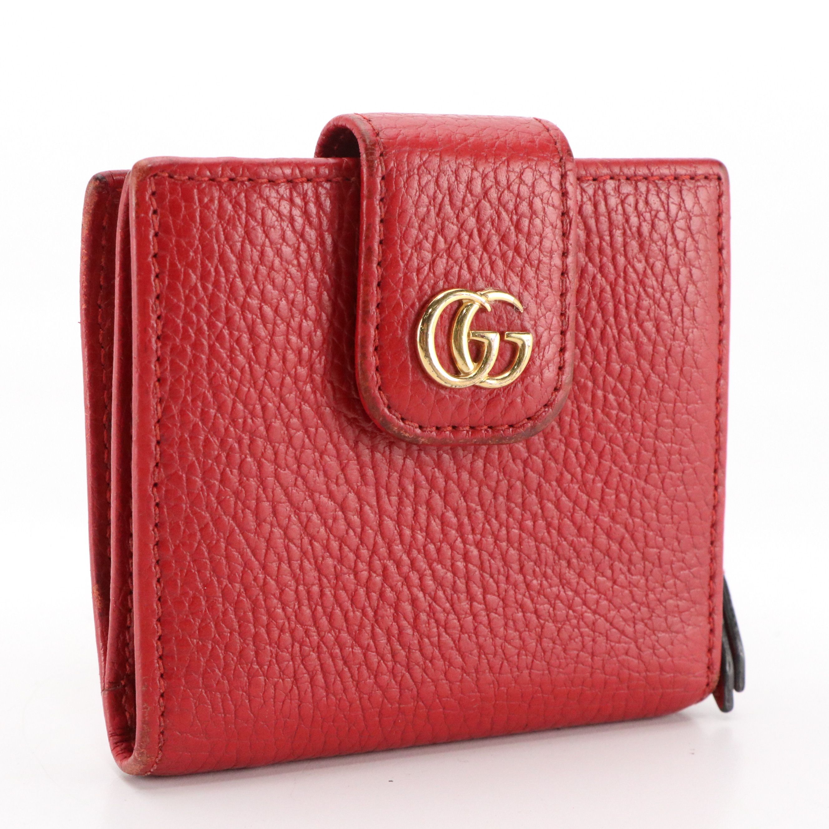 Gucci GG Marmont Compact Wallet in Red Grained Calfskin Leather