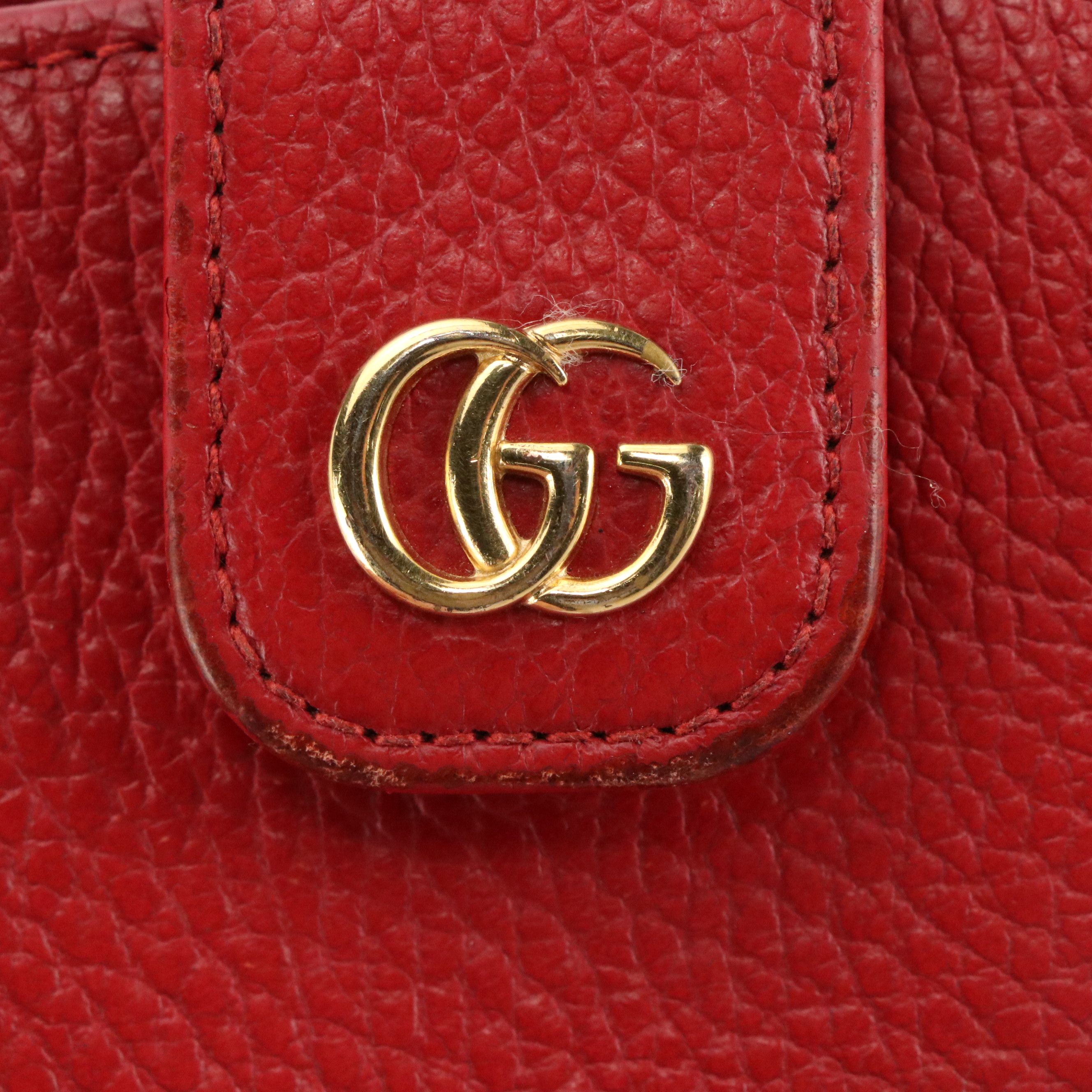 Gucci GG Marmont Compact Wallet in Red Grained Calfskin Leather