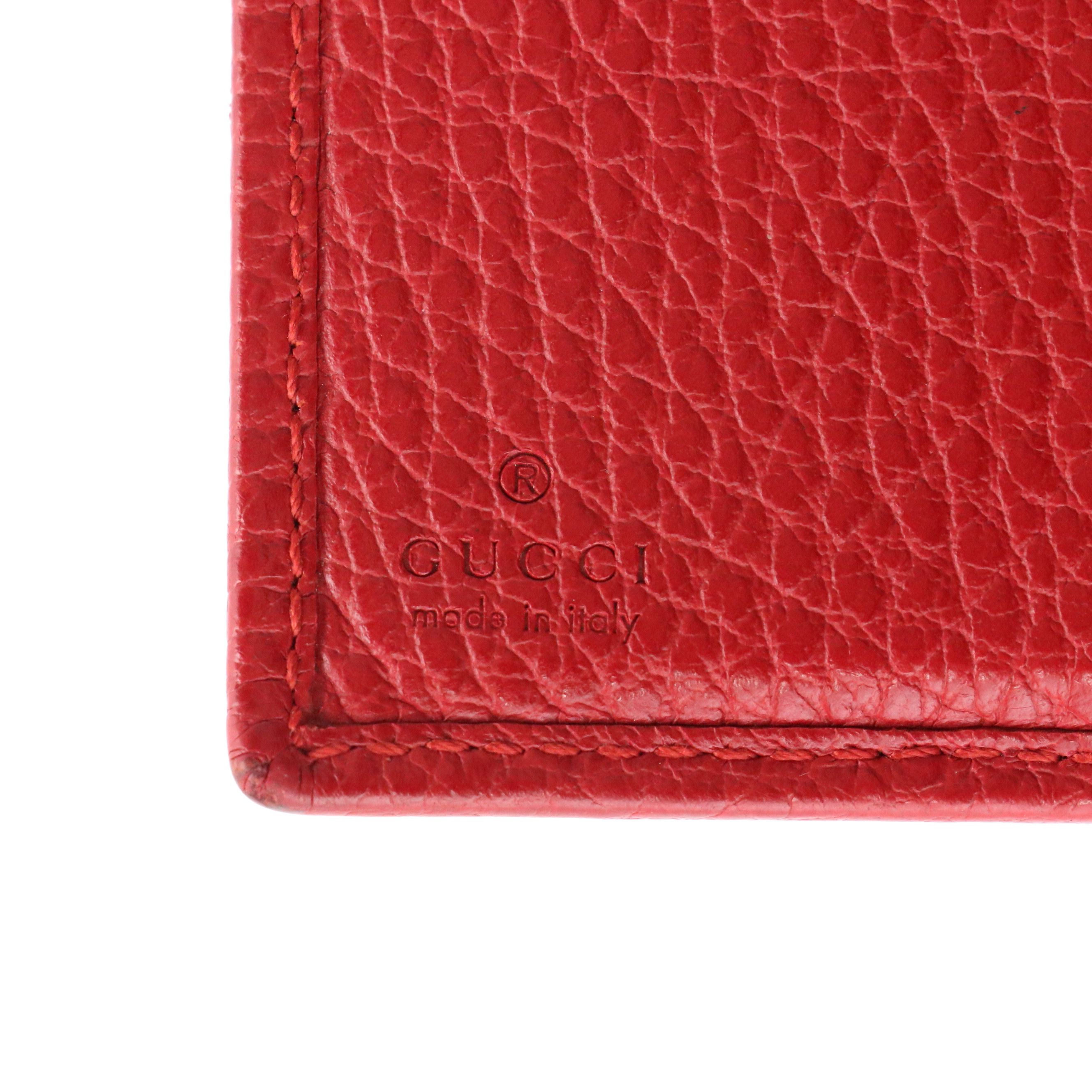 Gucci GG Marmont Compact Wallet in Red Grained Calfskin Leather